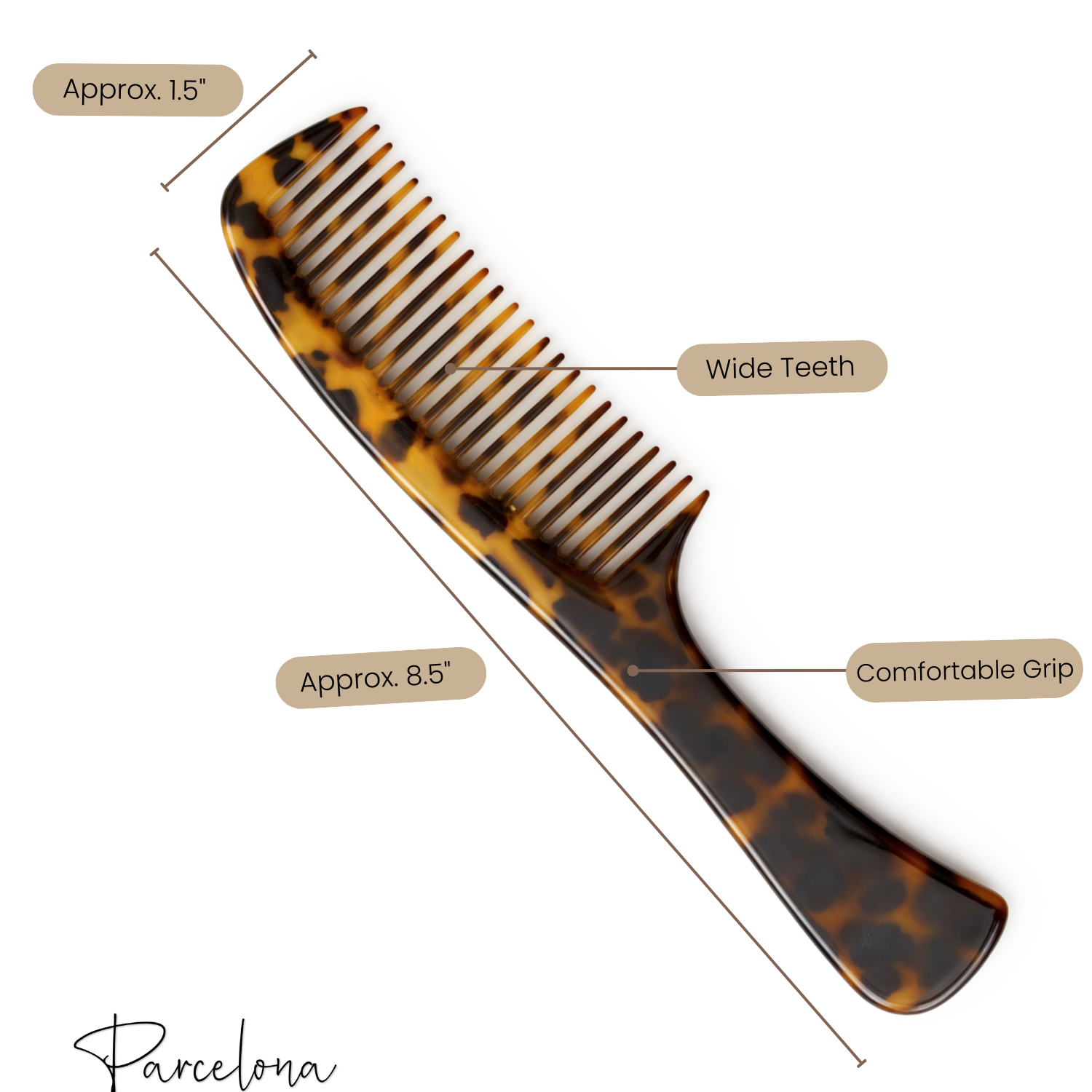Parcelona 2pc Wide Tooth Comb Set French Cellulose Acetate Hair Detangler Combs