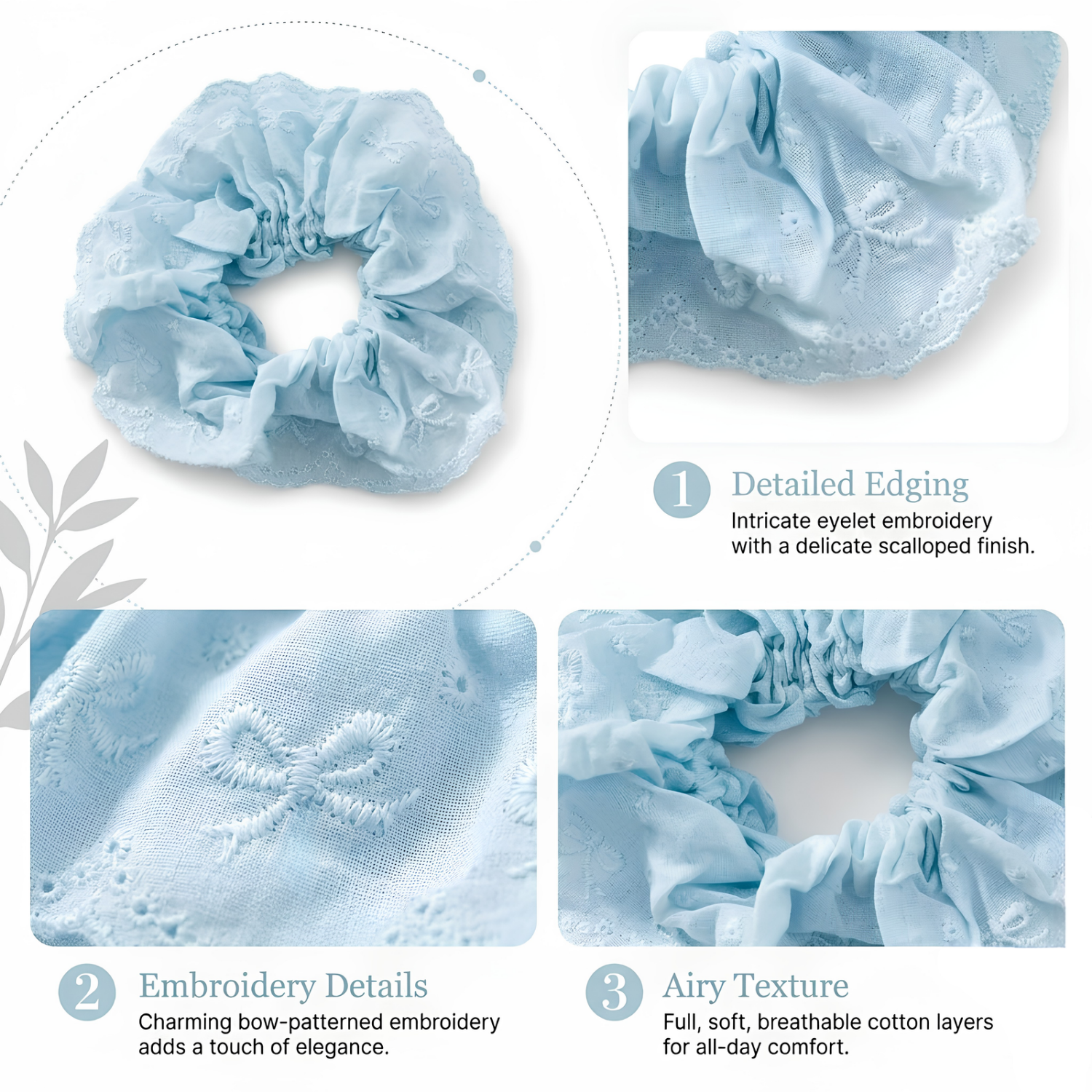 Moeni Rosette Beige Blue Black Extra Large Eyelet Lace Scrunchie Set of 3