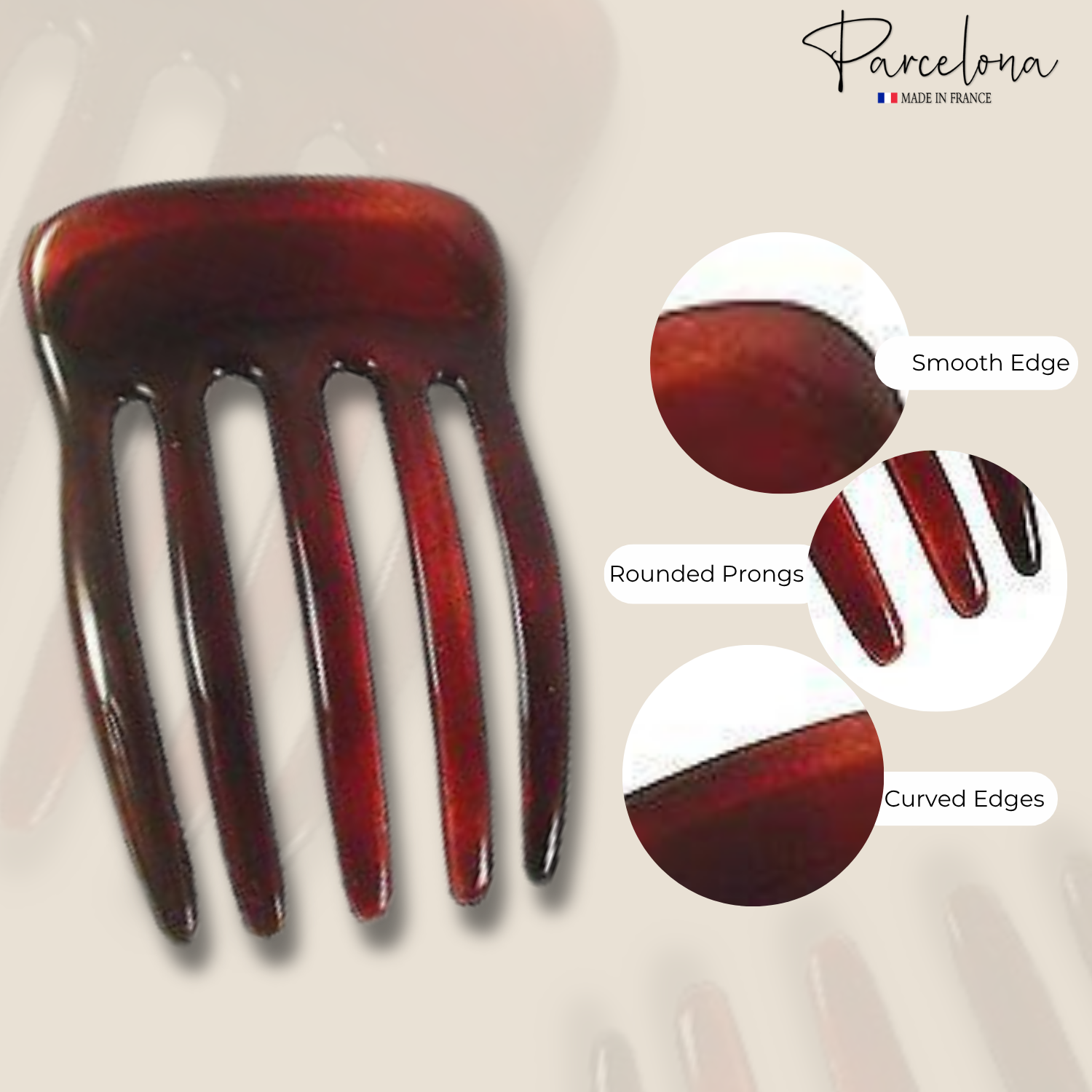 Parcelona French Five Fingers Shell Cellulose Medium 3" Side Hair Combs(2 Pcs)