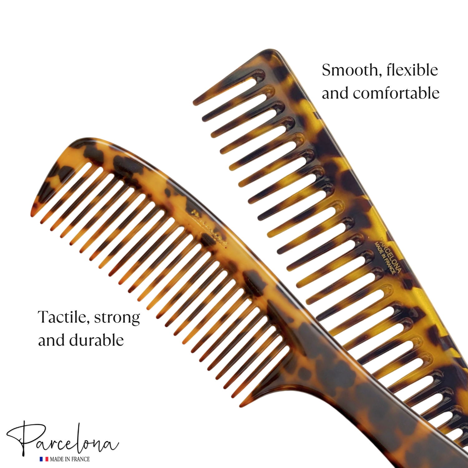Parcelona 2pc Wide Tooth Comb Set French Cellulose Acetate Hair Detangler Combs