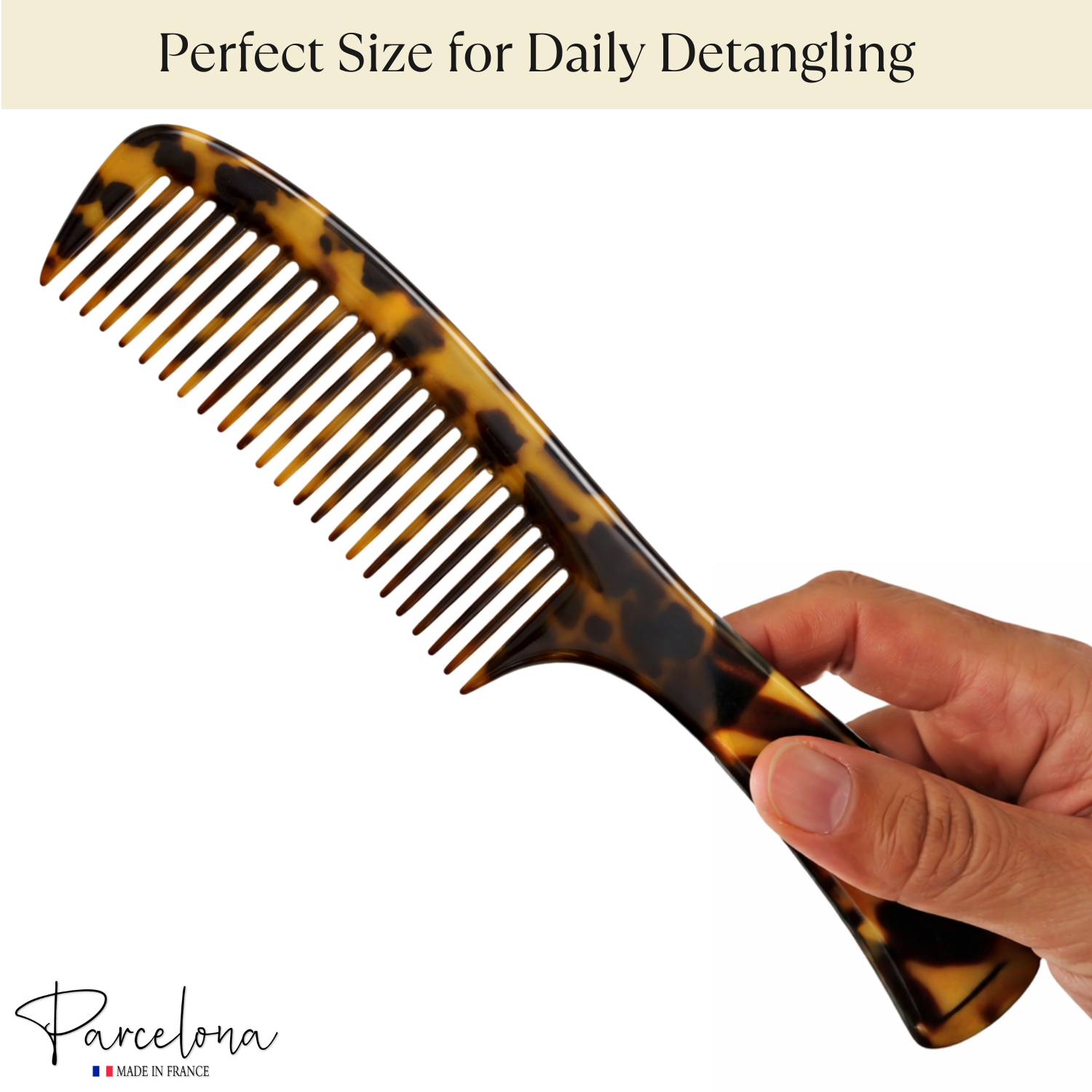Parcelona 2pc Wide Tooth Comb Set French Cellulose Acetate Hair Detangler Combs