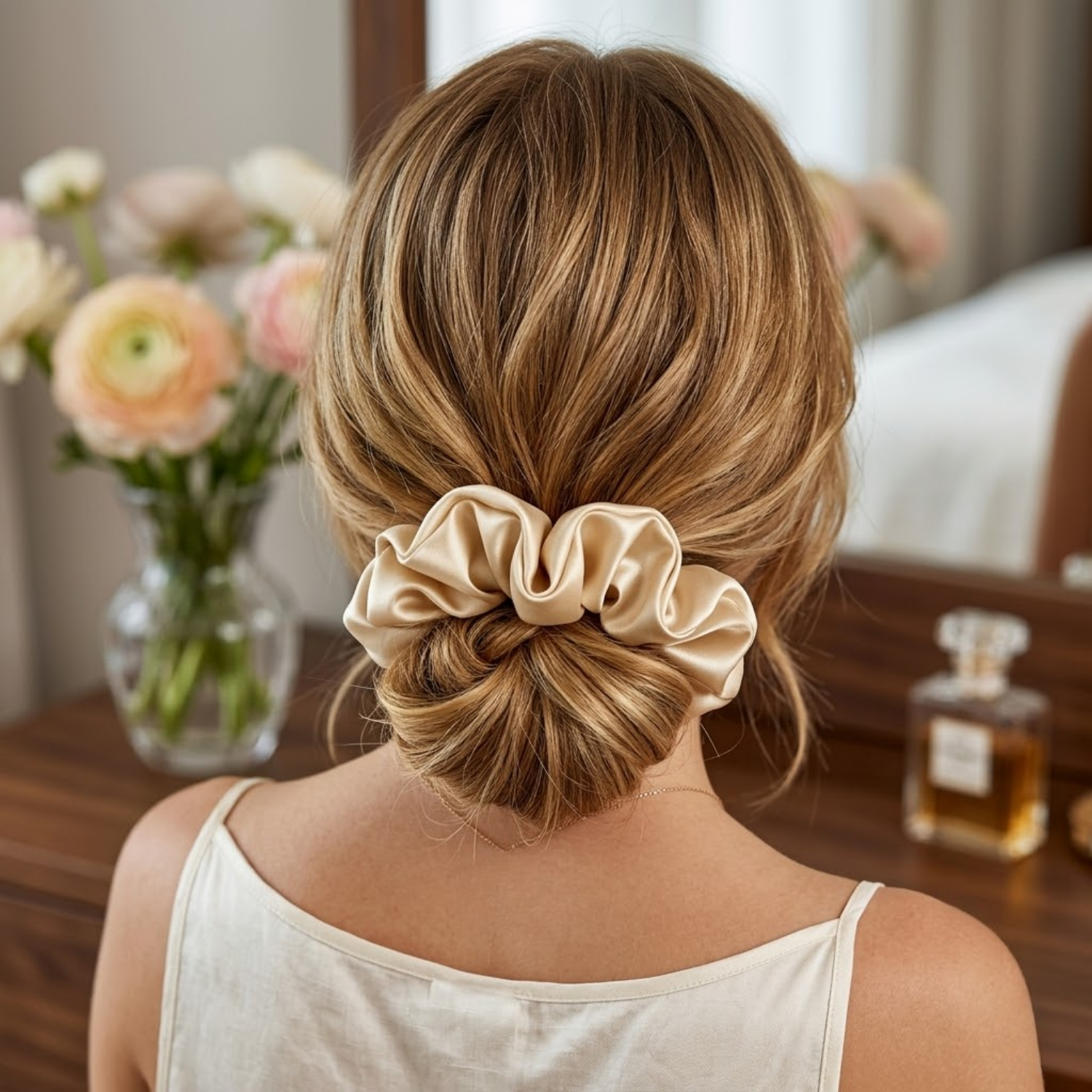 Moeni Natural Mulberry Silk Scrunchie Large Hair Tie No Crease Sleep, Daily Use