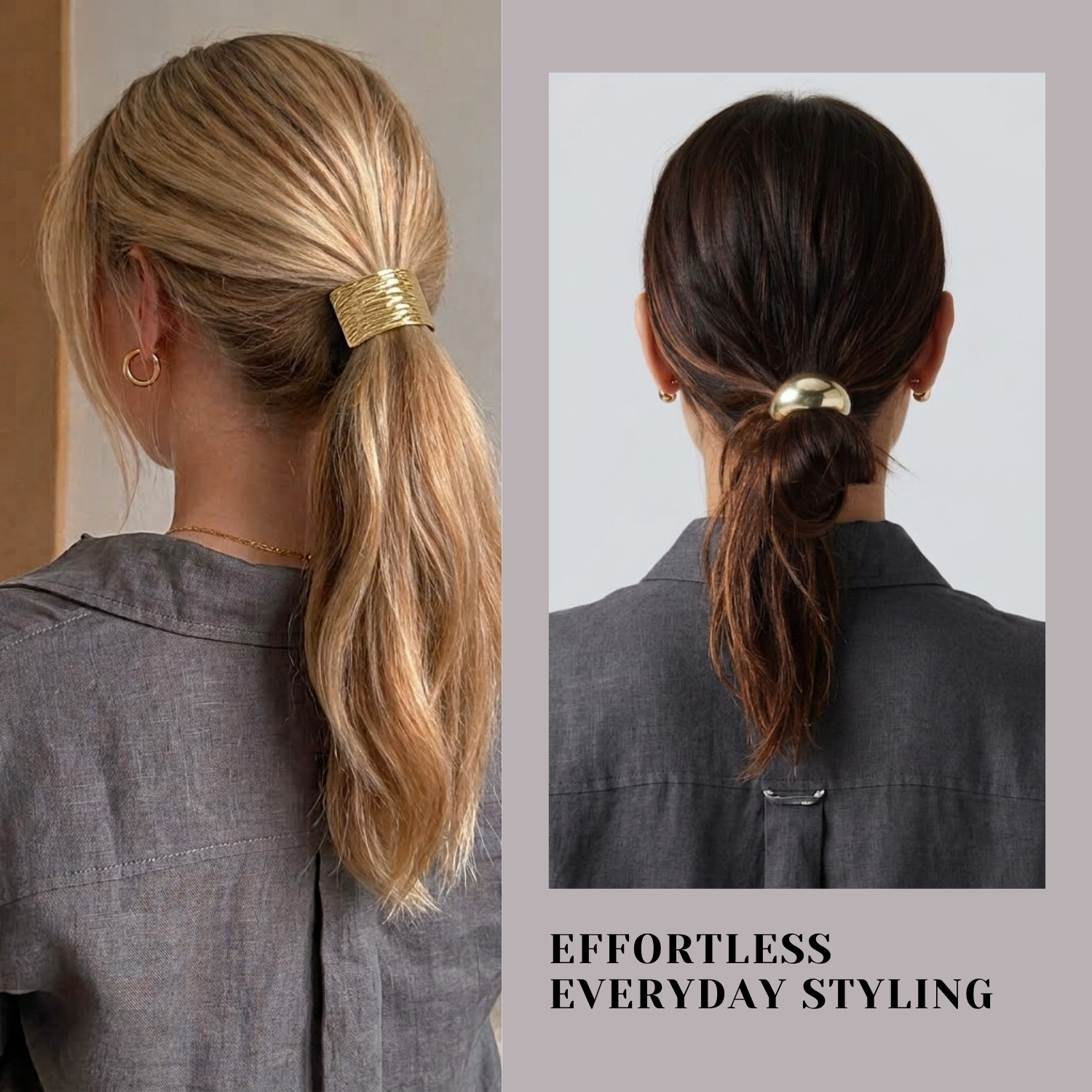 Moeni Golden Cuffs Ponytail Holders Elastic Hair Ties Bands 2 Pcs