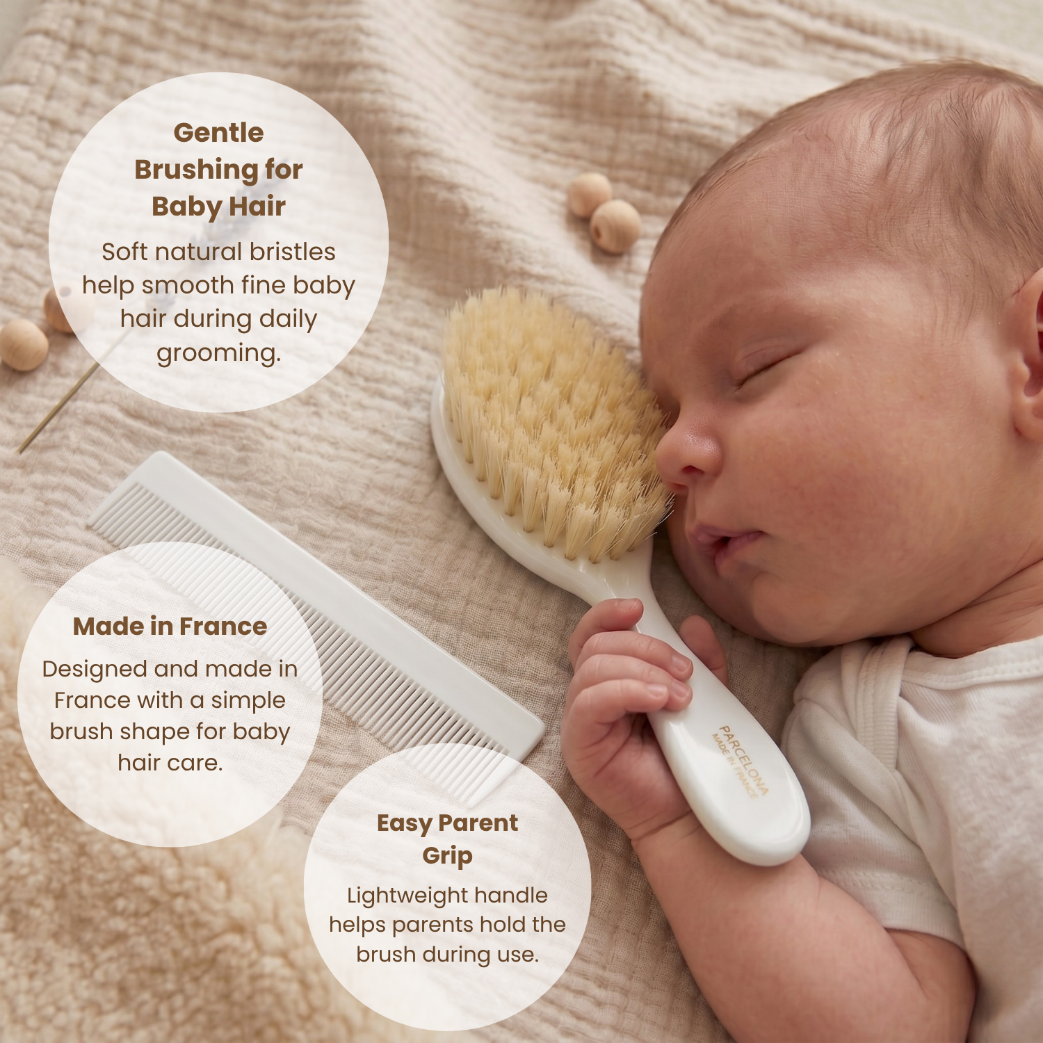 Parcelona French Grooming Combo 6” Cellulose Baby Brush and Comb for Toddlers