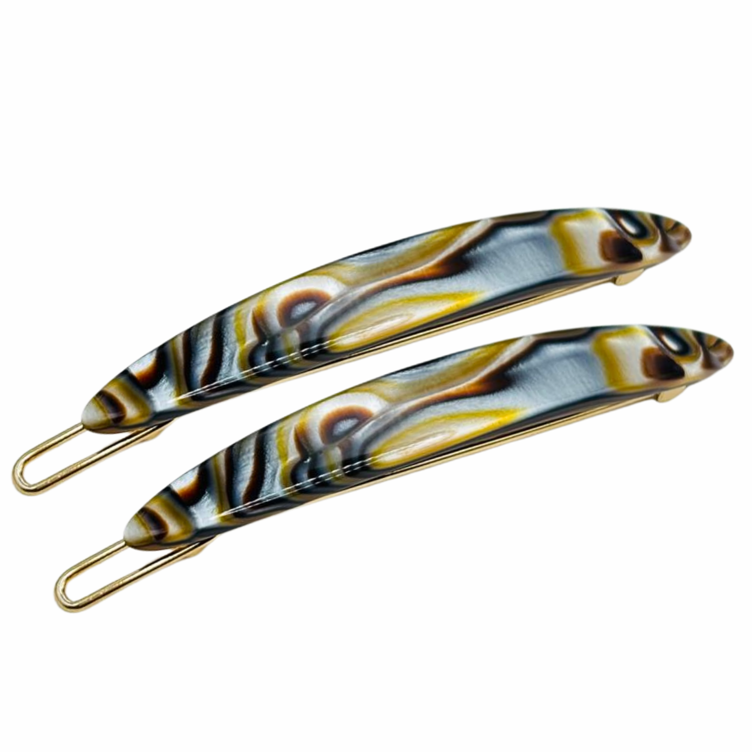French Amie Narrow Oblong Small Hair Clip - Tige Boule Women Barrette Set Of 2