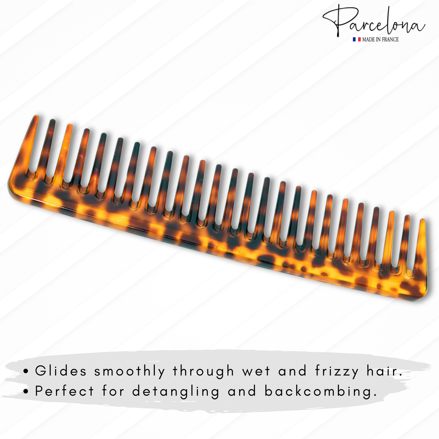 Parcelona French Wide Tooth Rake Leopard Pattern Large Cellulose Hair Detangling