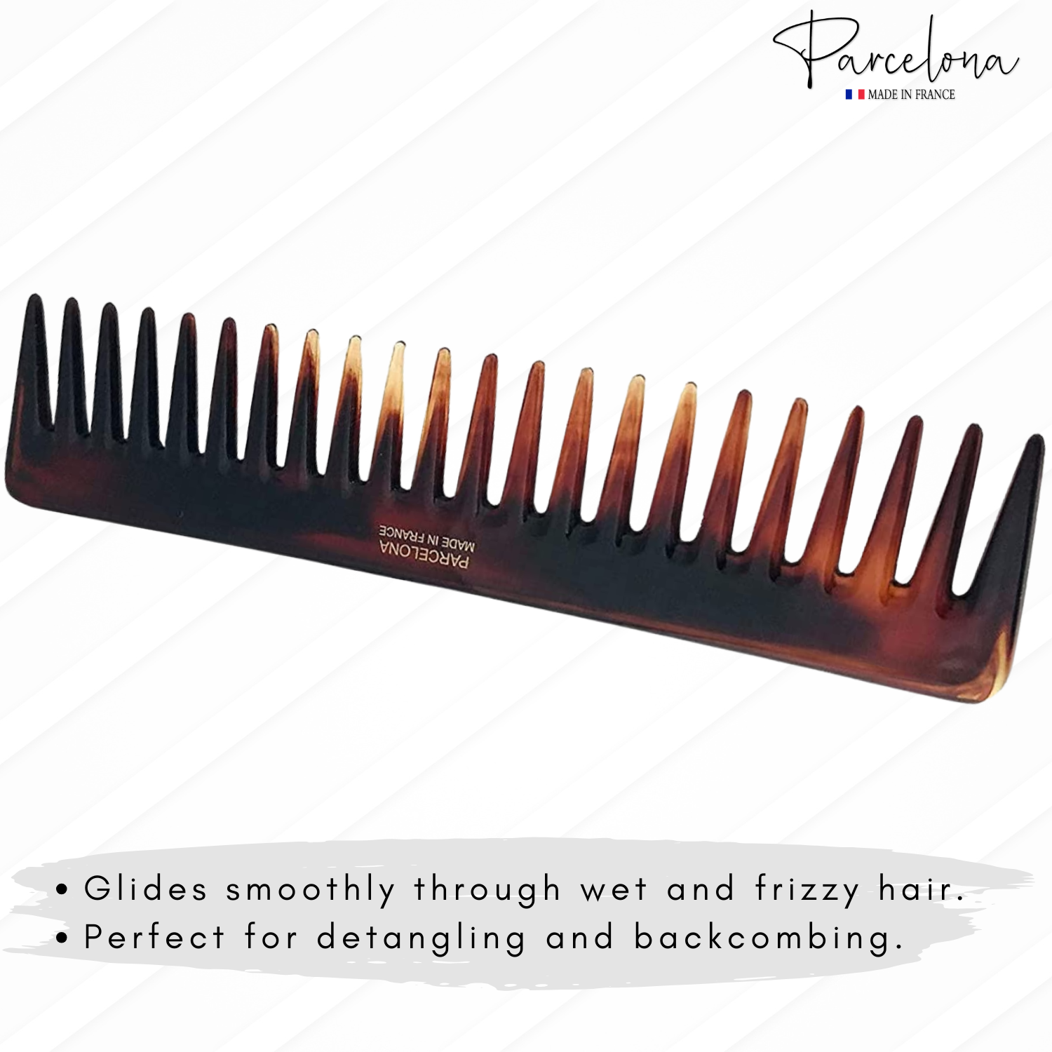 Parcelona French Volume Long Rake Set of 2 Shell Black Cellulose Wide Hair Combs