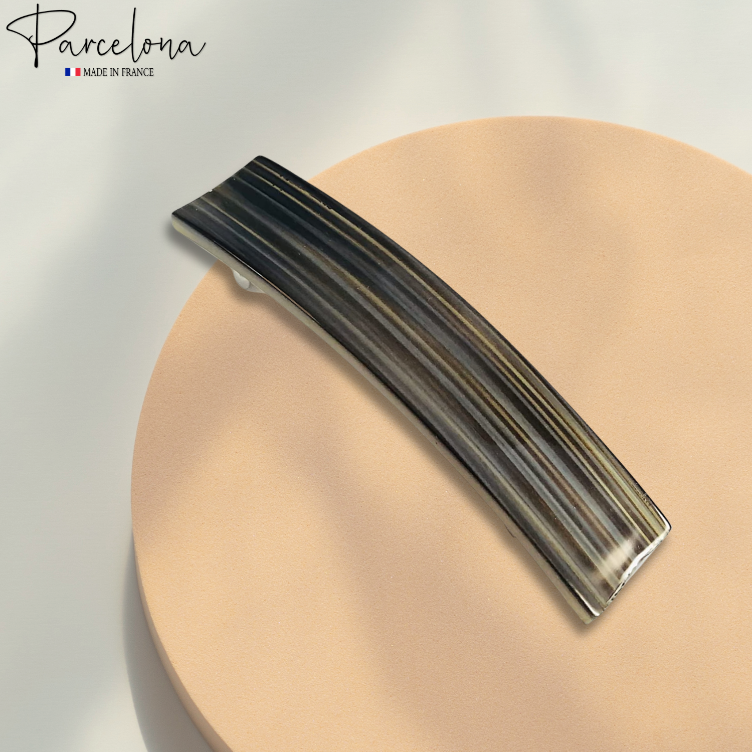 Parcelona Oblong Grey Beige 3.5 Inch Cellulose Automatic Hair Clip Hair Barrette