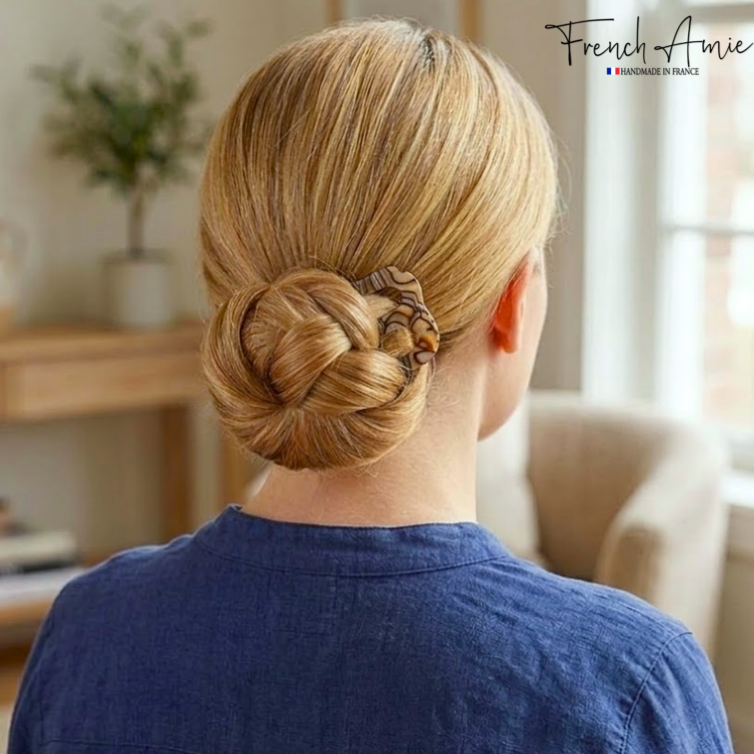 French Amie Tri Prongs 3" Medium Handmade Cellulose Bun Holder Women Hair Pin