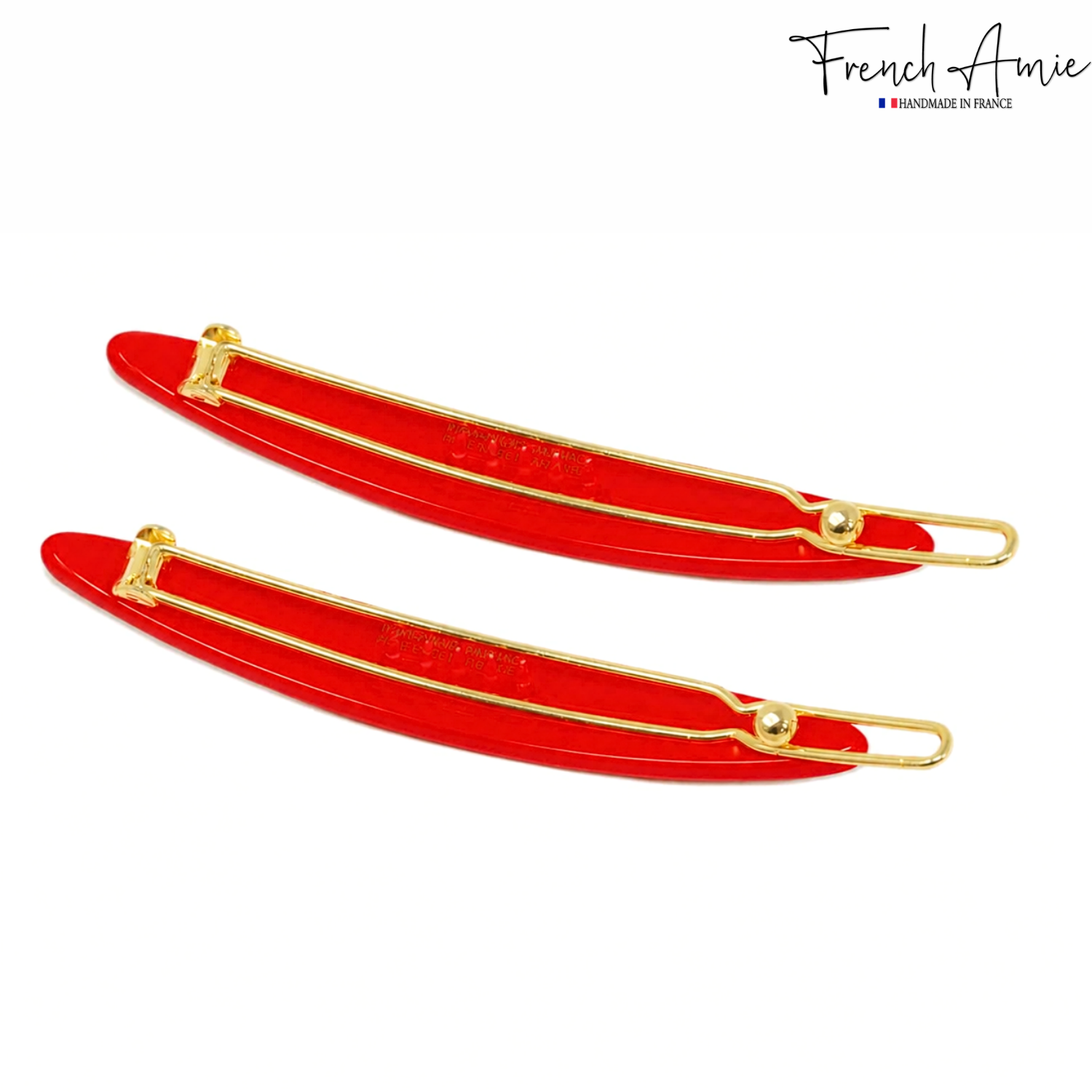 French Amie Narrow Oblong Small Hair Clip - Tige Boule Women Barrette Set Of 2