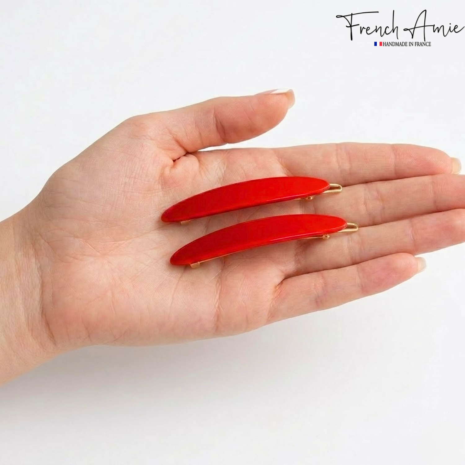 French Amie Narrow Oblong Small Hair Clip - Tige Boule Women Barrette Set Of 2