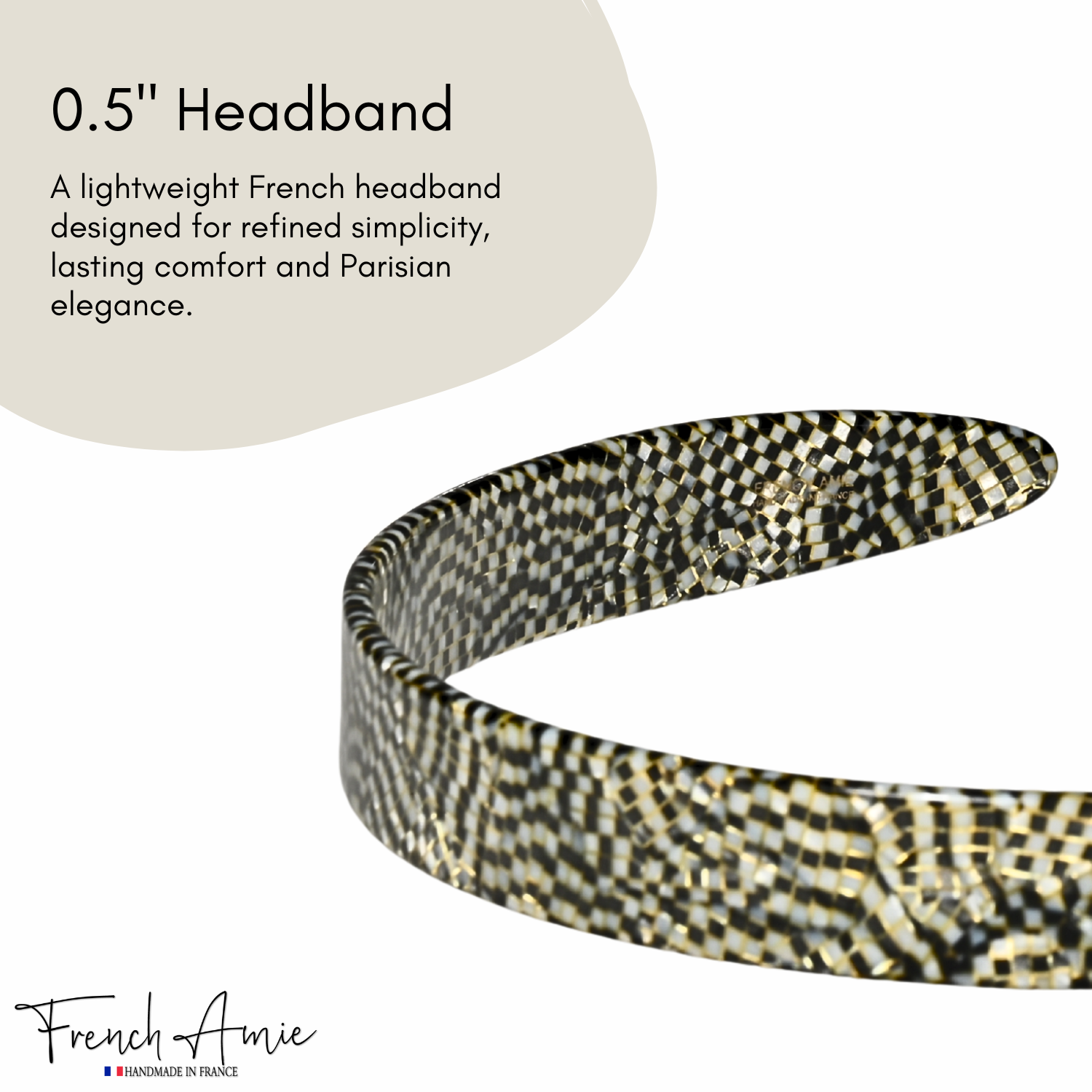 French Amie Wide Headband 1/2" Handmade Celluloid Hair Accessories Women & Girls