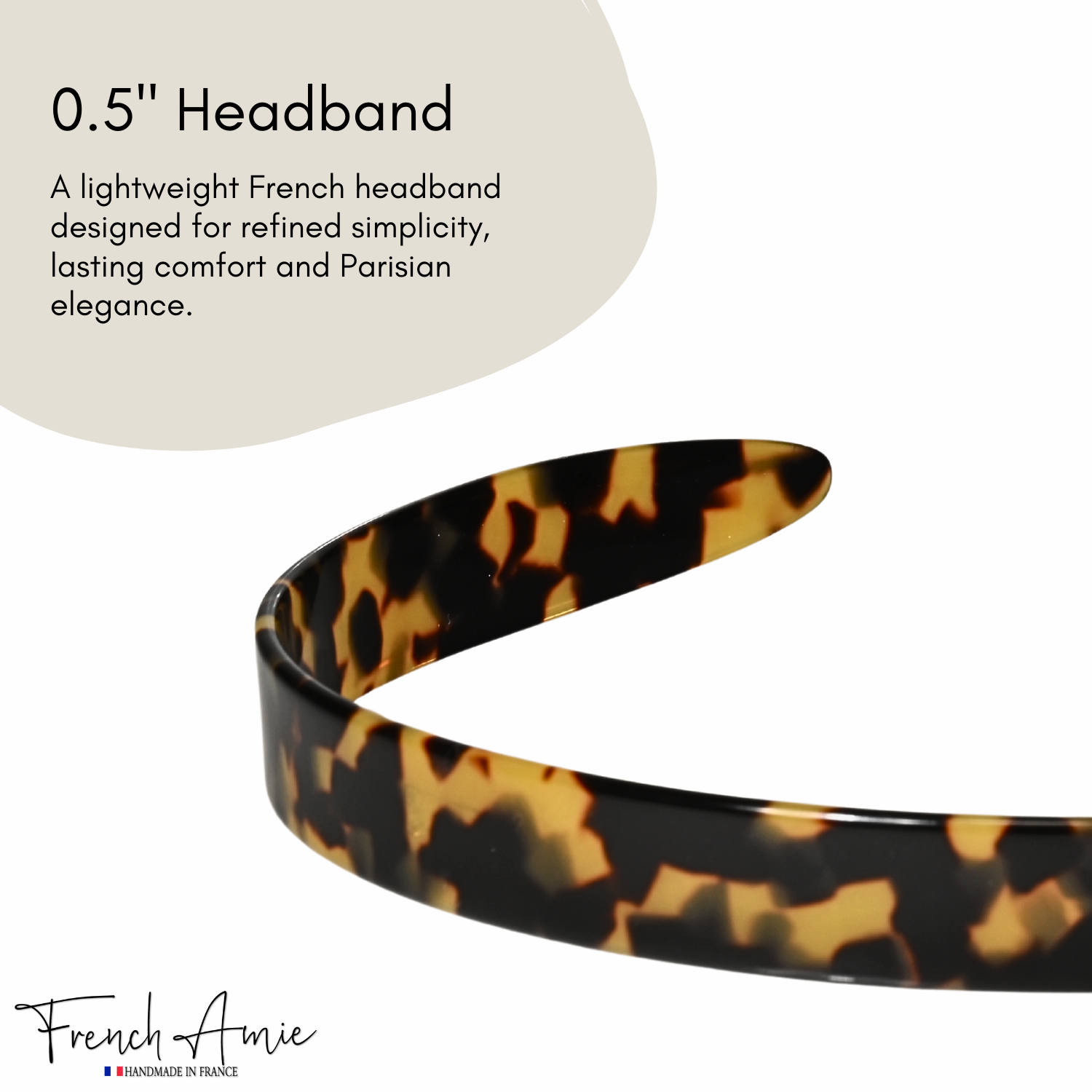 French Amie Wide Headband 1/2" Handmade Celluloid Hair Accessories Women & Girls