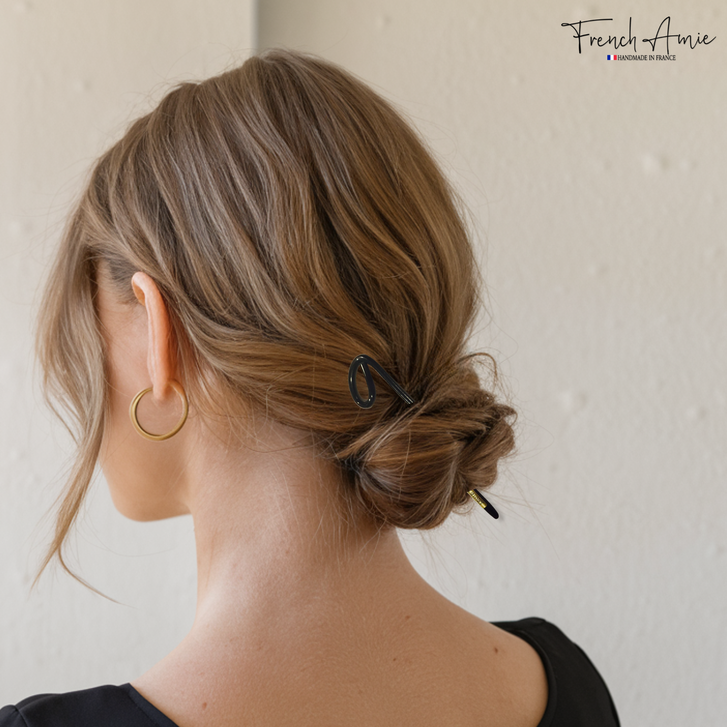 French Amie Cle Handmade Black Cellulose Chignon Bun Hair Pin Stick 6 Inches