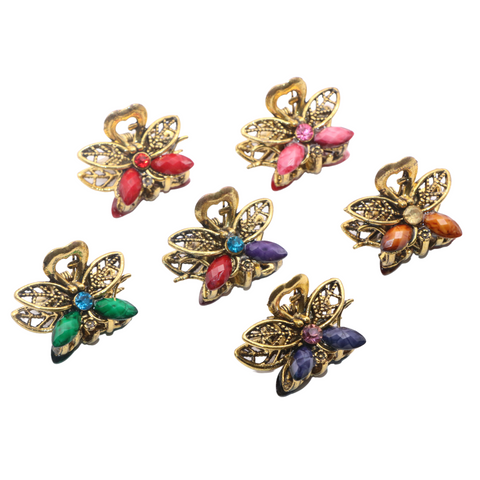 Moeni Mini Butterfly 3/4" Metal Crystal Set of 6 Jaw Claw Hair Clips