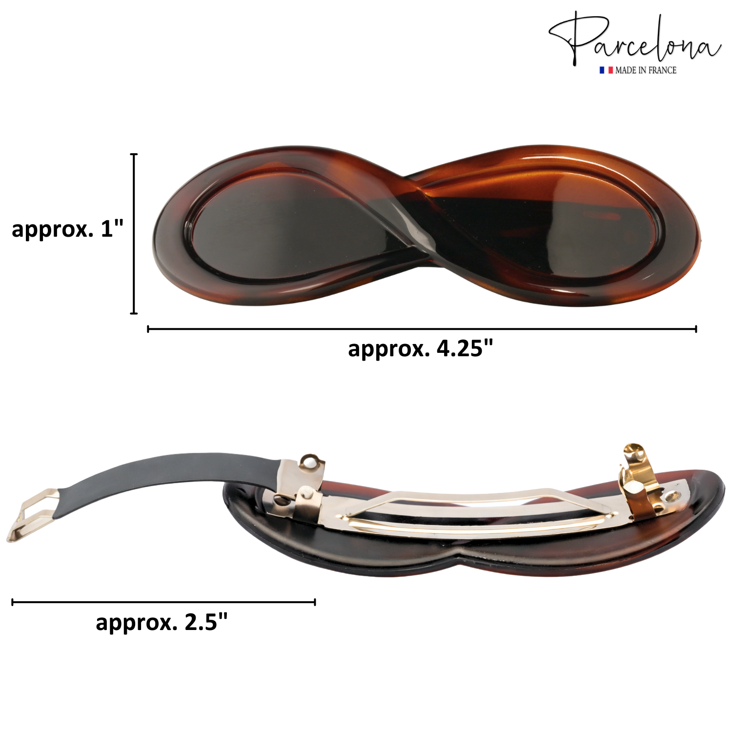 Parcelona French Infinity Barrette 4.25" Tortoise Shell Non Slip Hair Clip for Women