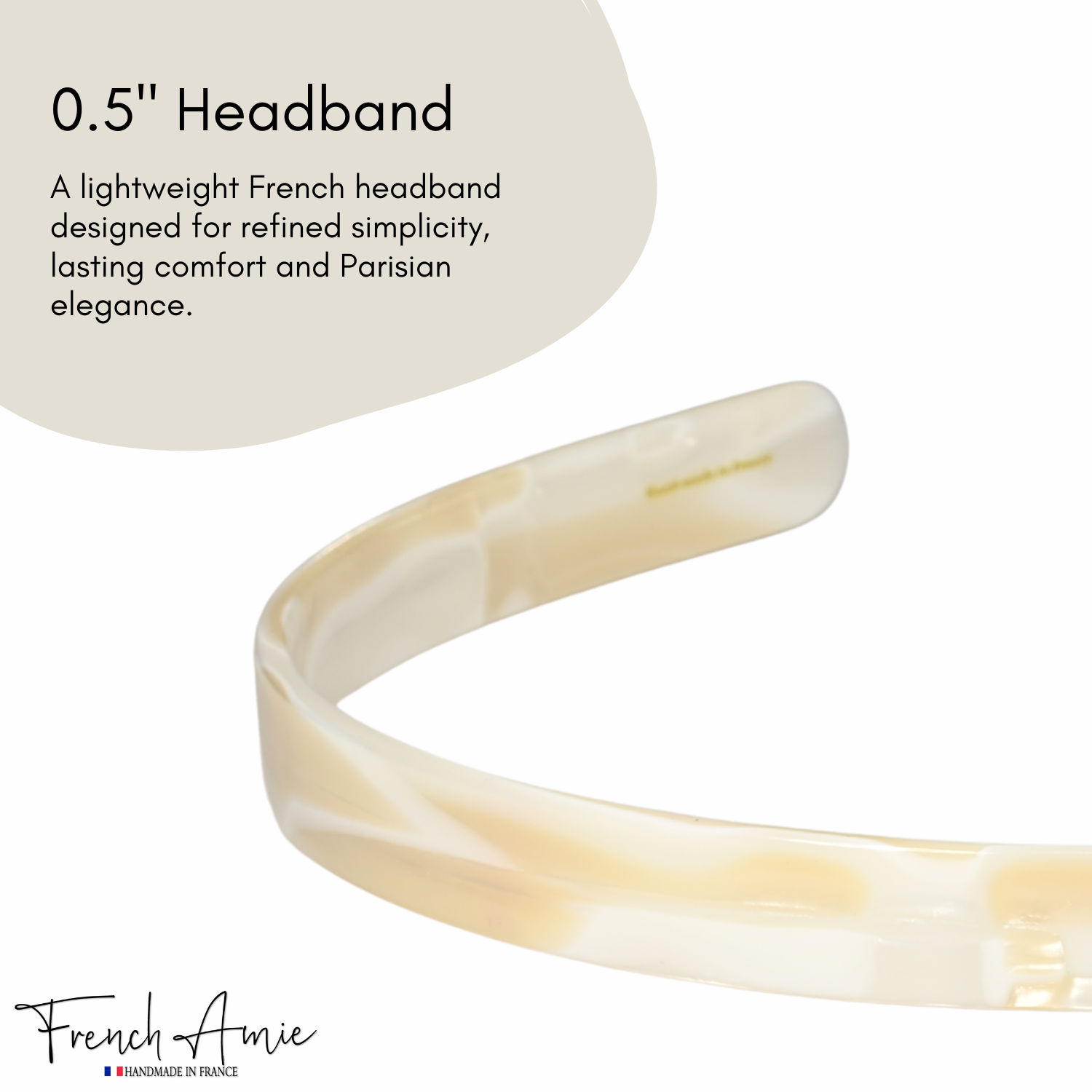 French Amie Wide Headband 1/2" Handmade Celluloid Hair Accessories Women & Girls