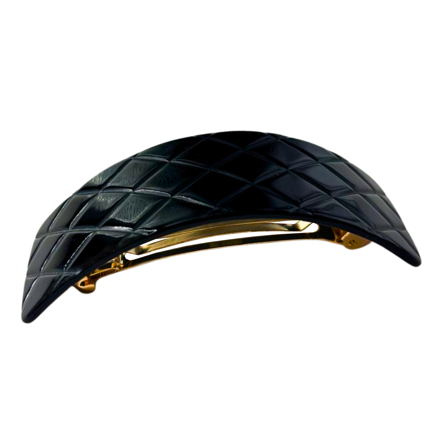 French Amie Wide Quilted Rectangular Barrette 3.5" Handmade Cellulose Acetate Hair Clip