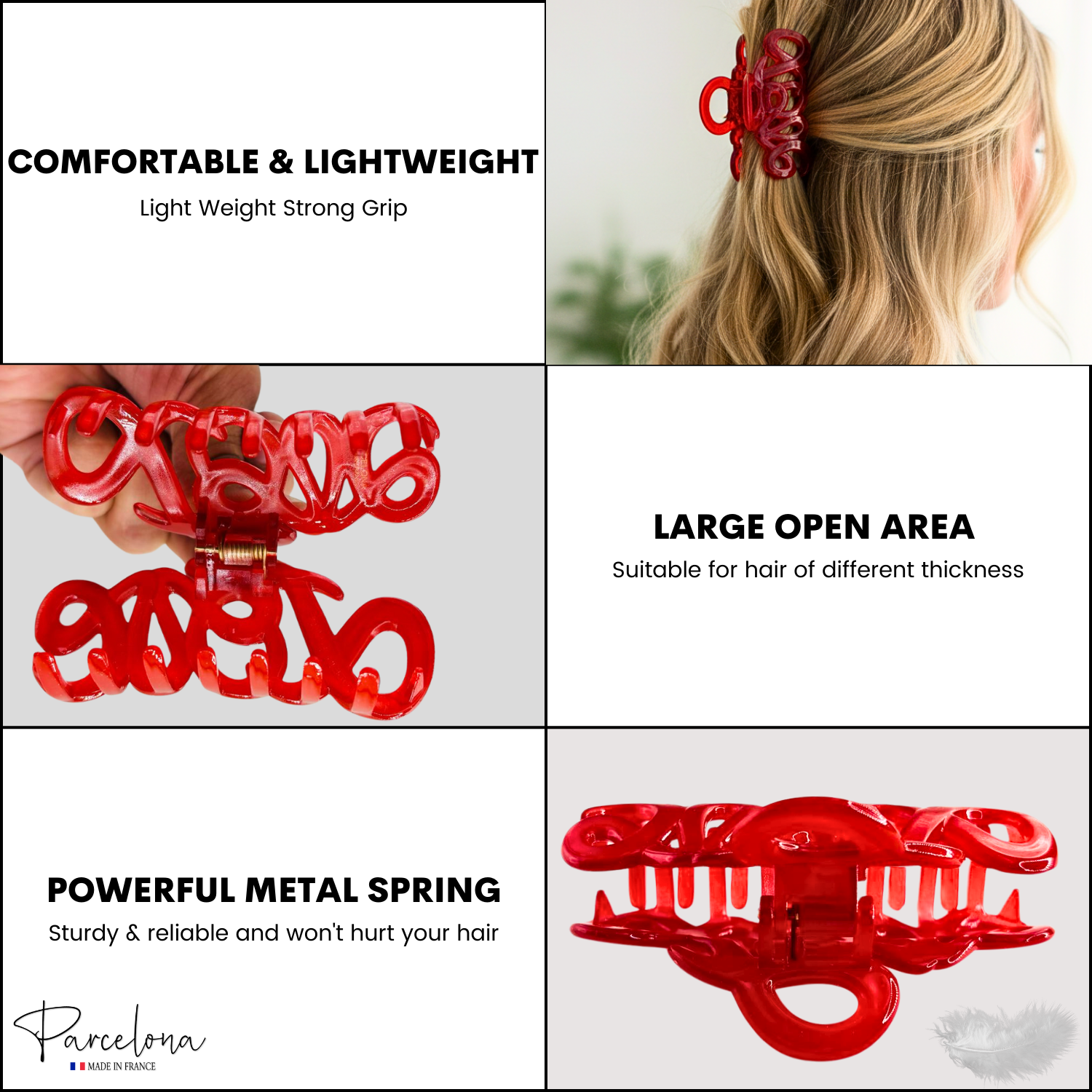 Parcelona French Love Medium 3" Cellulose Acetate Hair Claw Clip for Women