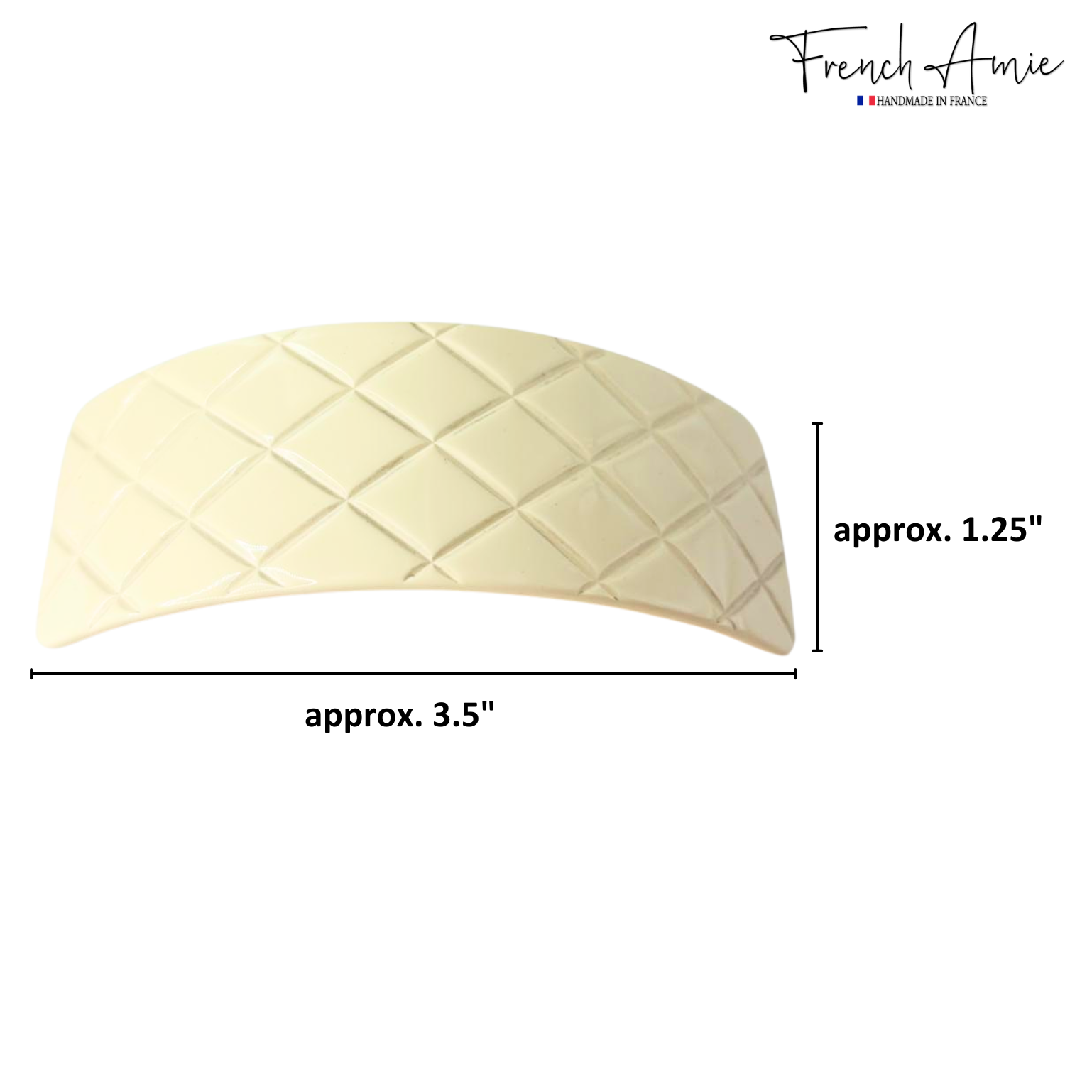 French Amie Wide Quilted Rectangular Barrette 3.5" Handmade Cellulose Acetate Hair Clip
