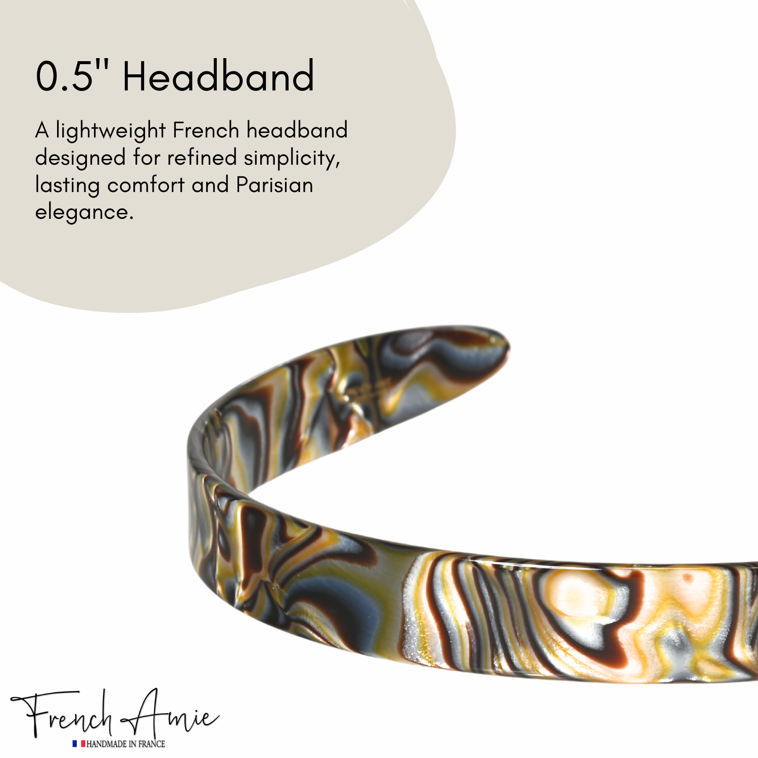 French Amie Wide Headband 1/2" Handmade Celluloid Hair Accessories Women & Girls