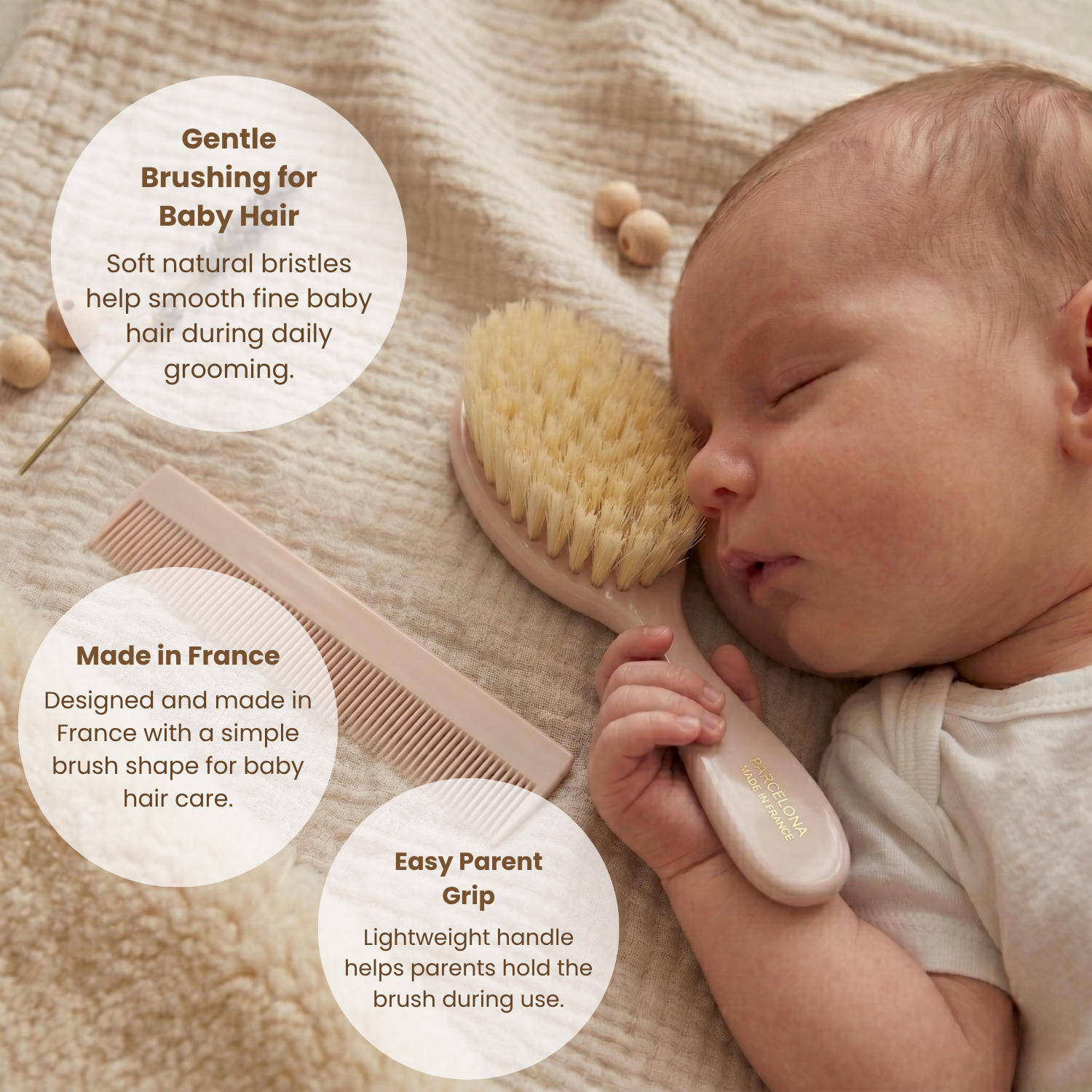 Parcelona French Grooming Combo 6” Cellulose Baby Brush and Comb for Toddlers