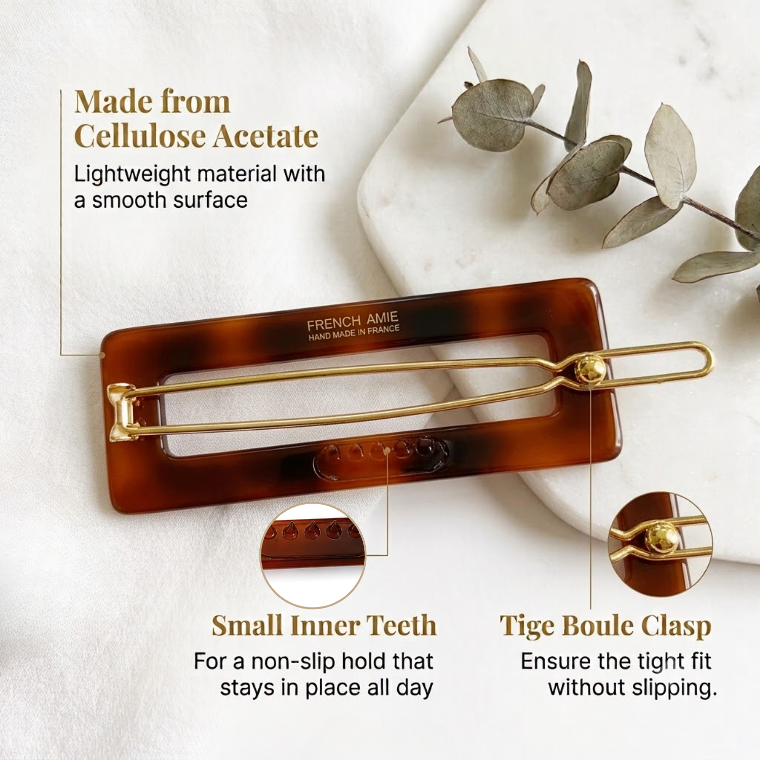 French Amie Small 2.25 Inch Open Window Rectangle Hair Barrette Clip Set of 2