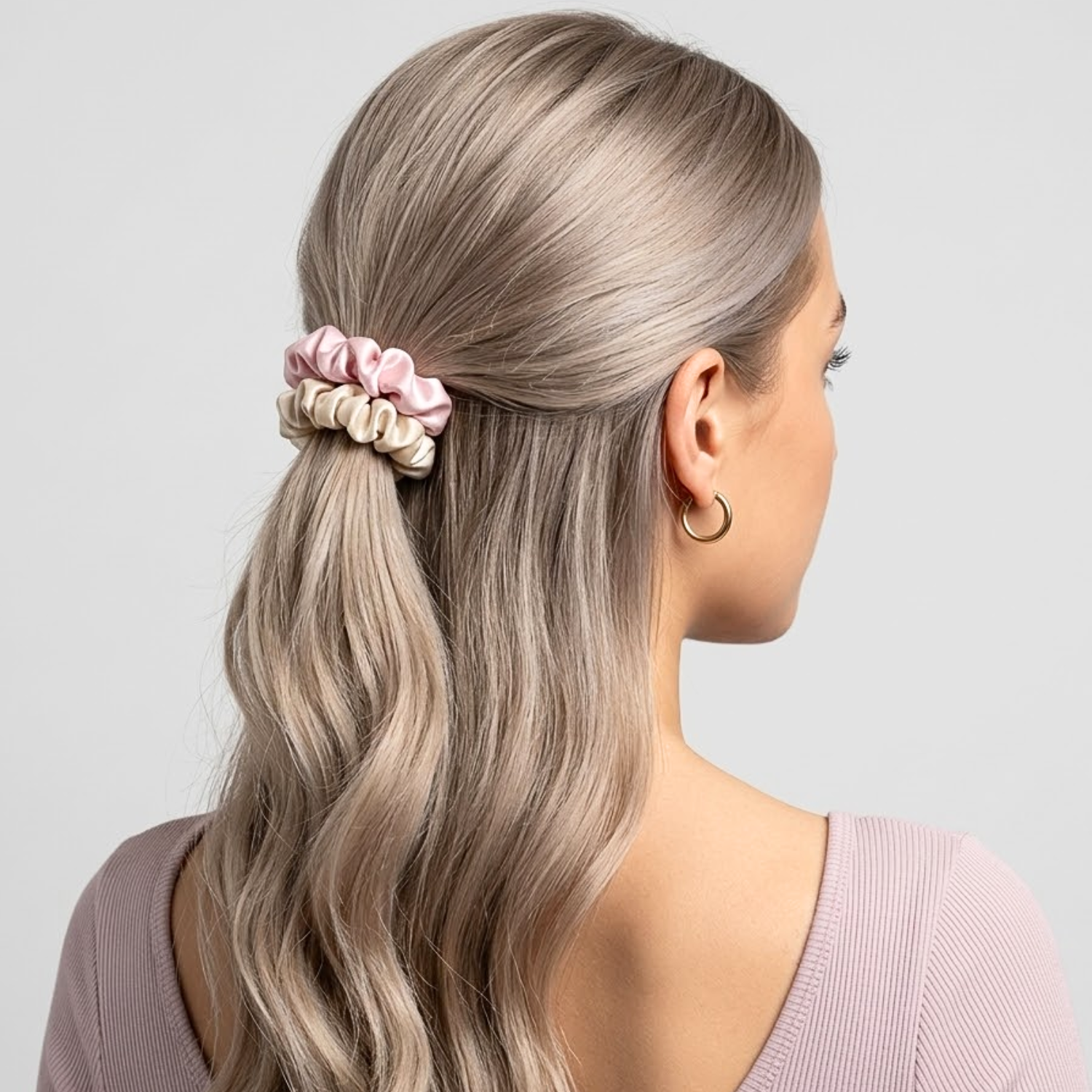 Moeni Natural Mulberry Silk Skinny Scrunchies Hair Ties No Crease Womens 2Pcs
