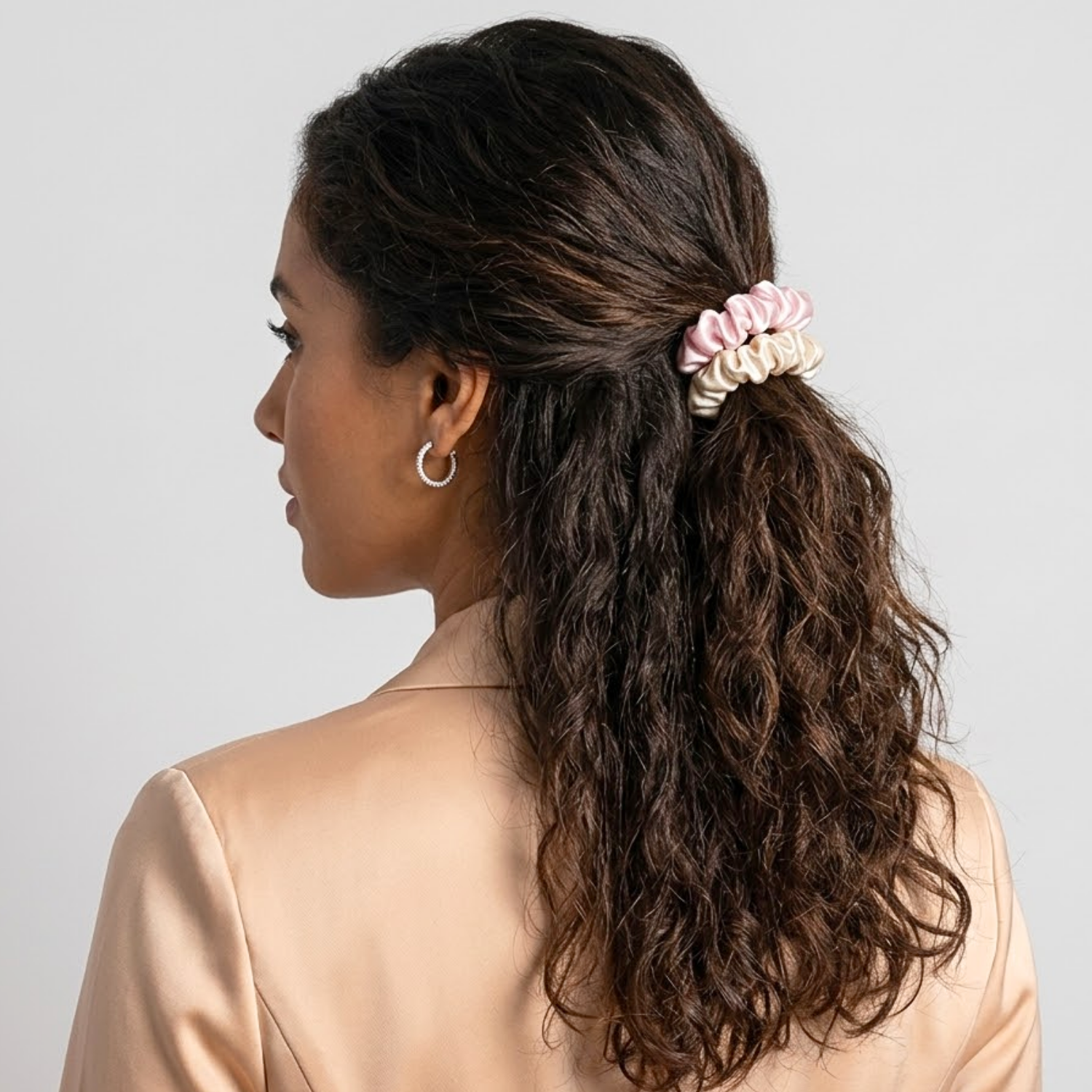 Moeni Natural Mulberry Silk Skinny Scrunchies Hair Ties No Crease Womens 2Pcs