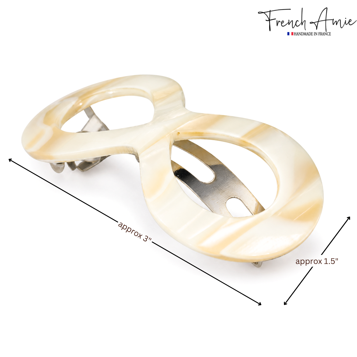 French Amie Infinity Loop Medium Hair Barrette 3" Cellulose Handmade Women Clip