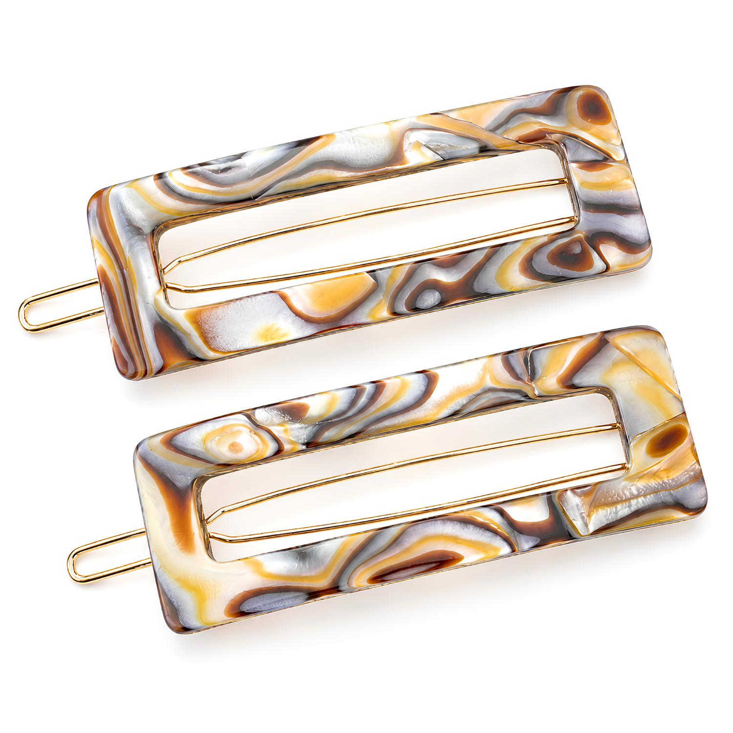 French Amie Small 2.25 Inch Open Window Rectangle Hair Barrette Clip Set of 2