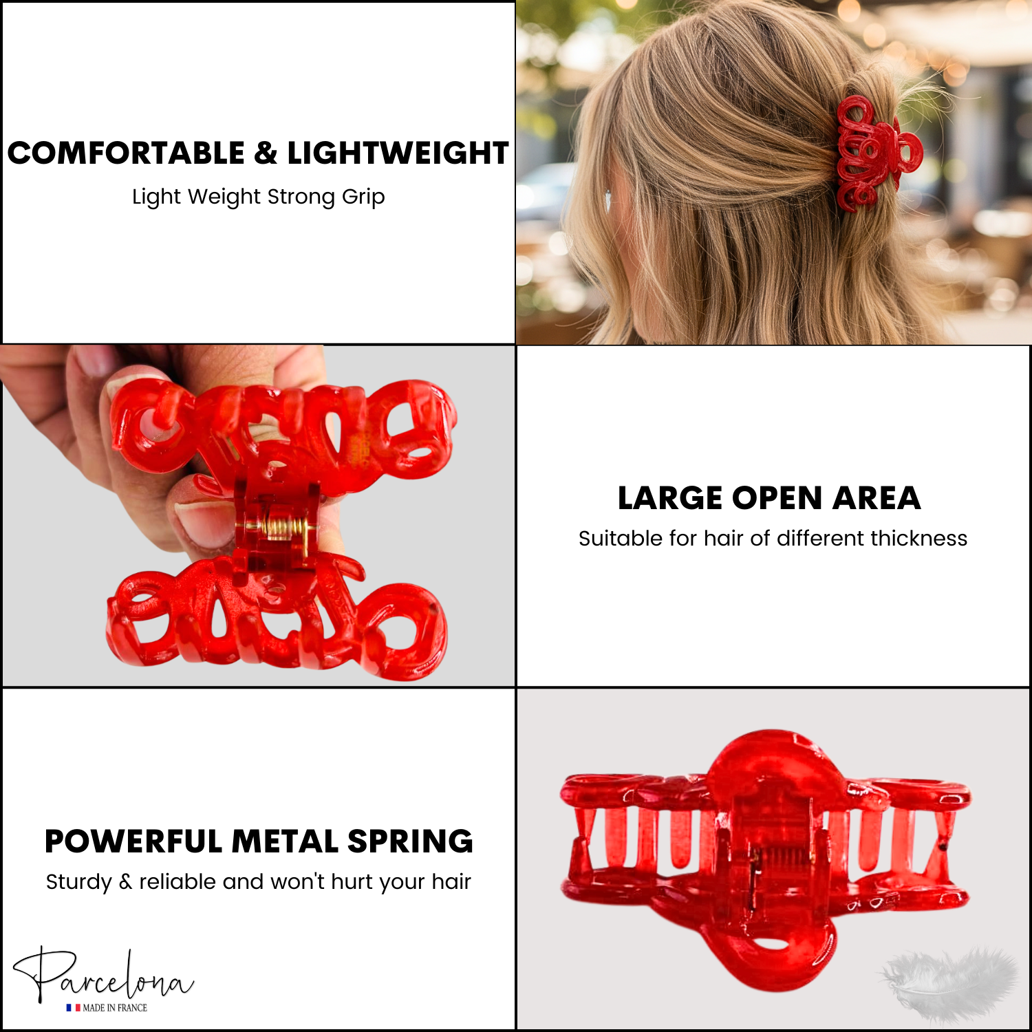 Parcelona French Love Small 2" Cellulose Acetate Hair Claws for Women and Girls