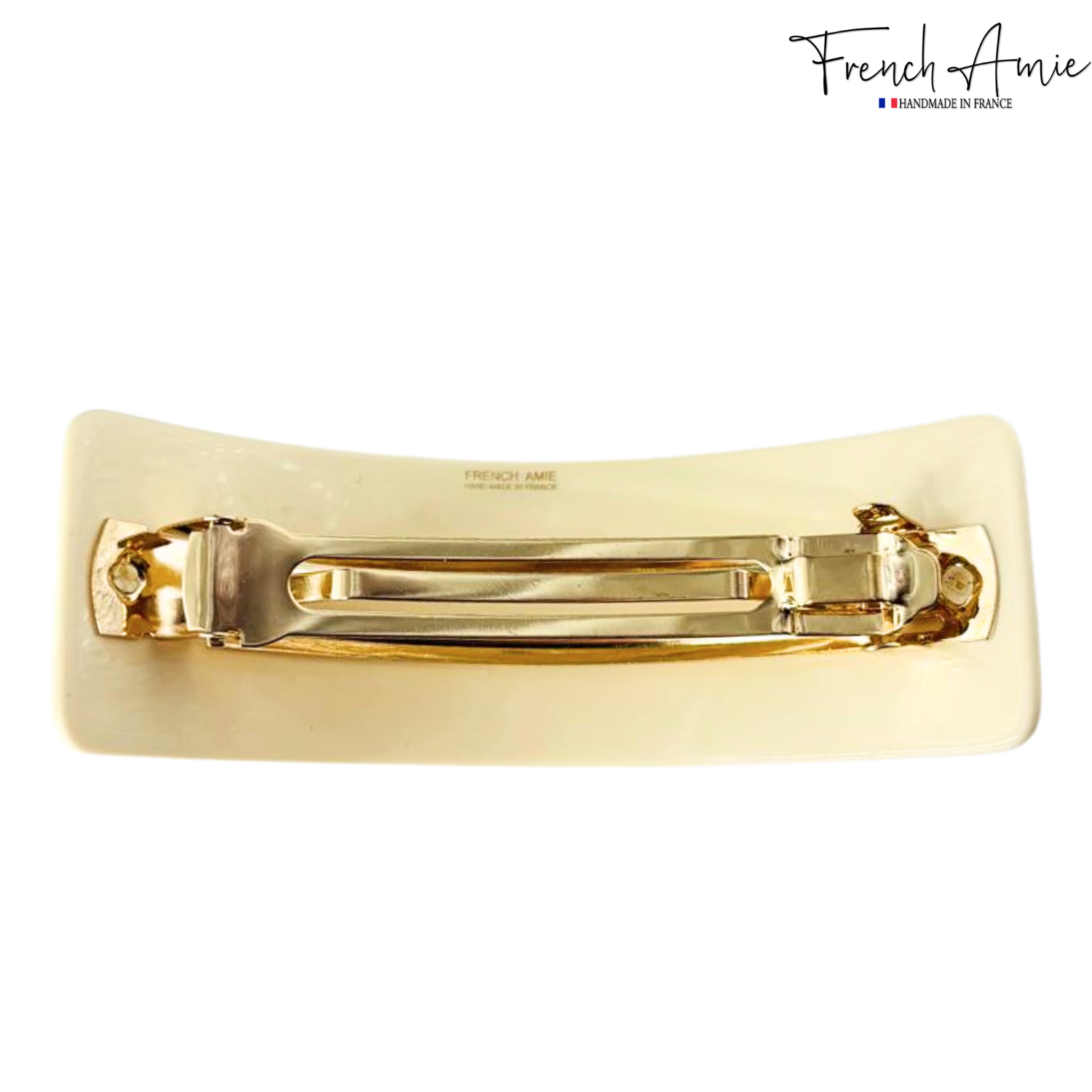 French Amie Wide Quilted Rectangular Barrette 3.5" Handmade Cellulose Acetate Hair Clip