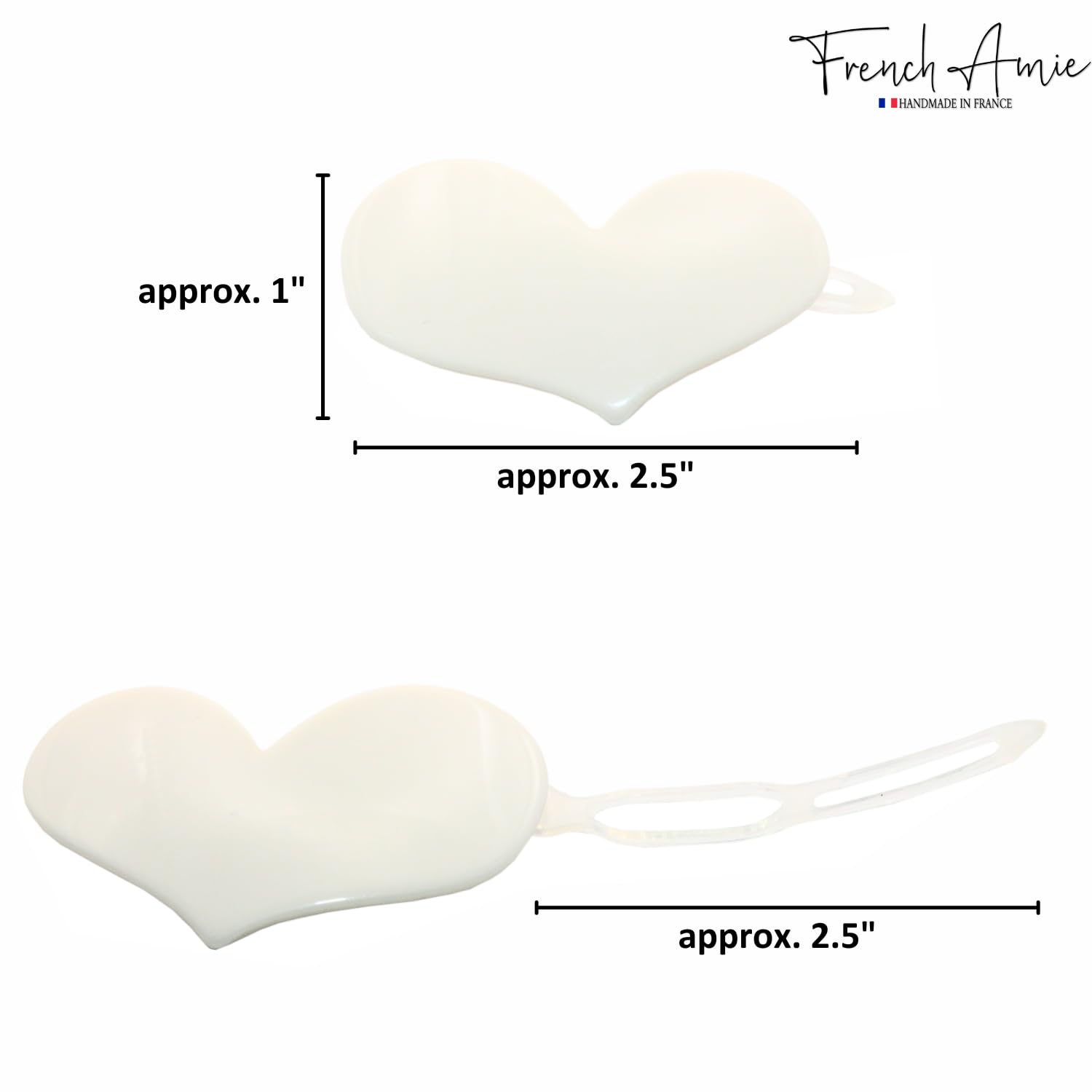 French Amie Cupid Hearts Small Celluloid Metal Free Snap Hair Clips - 2 Pcs
