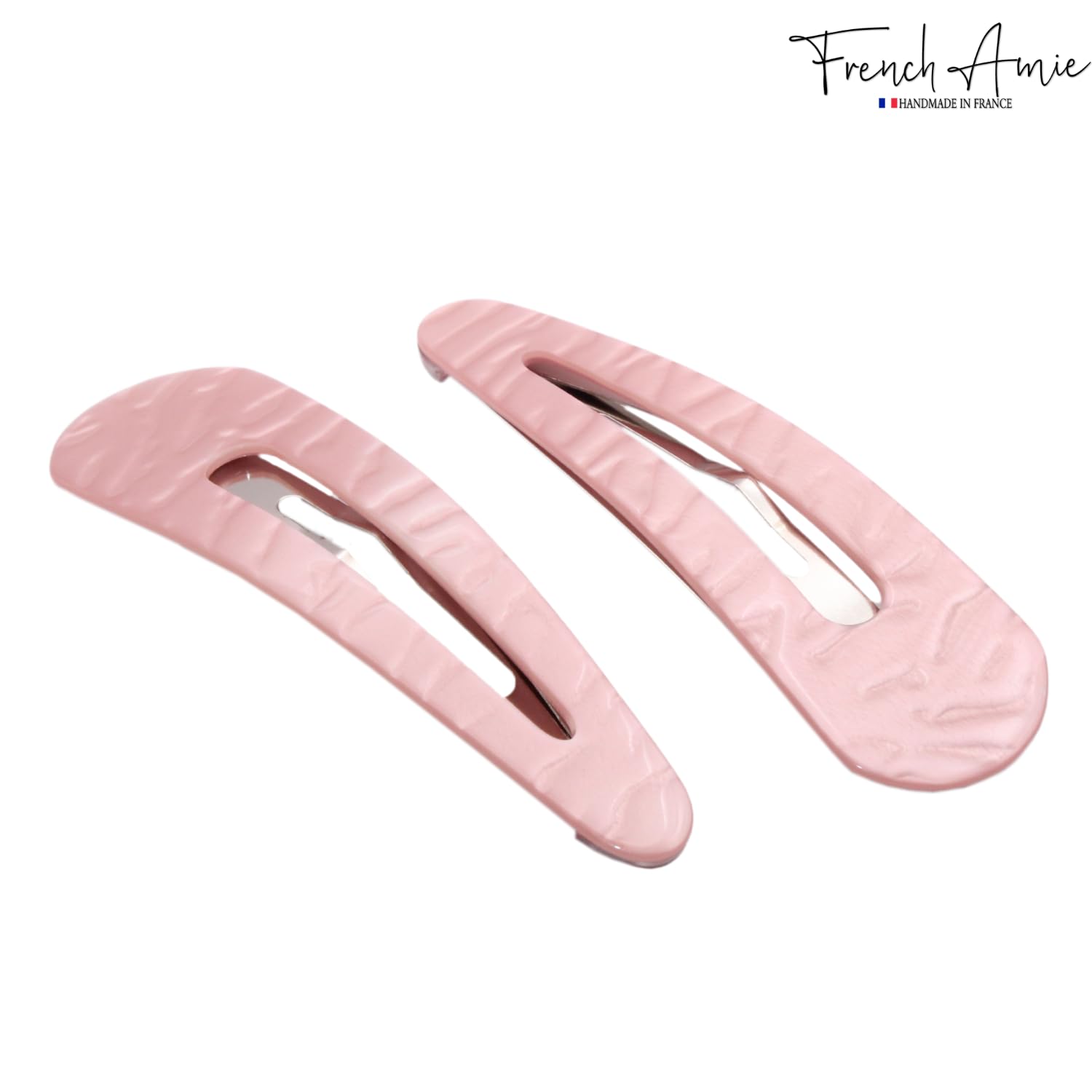 French Amie Clic Clac Large Handmade Cellulose Snap Hair Pins for Women(2 Pcs)