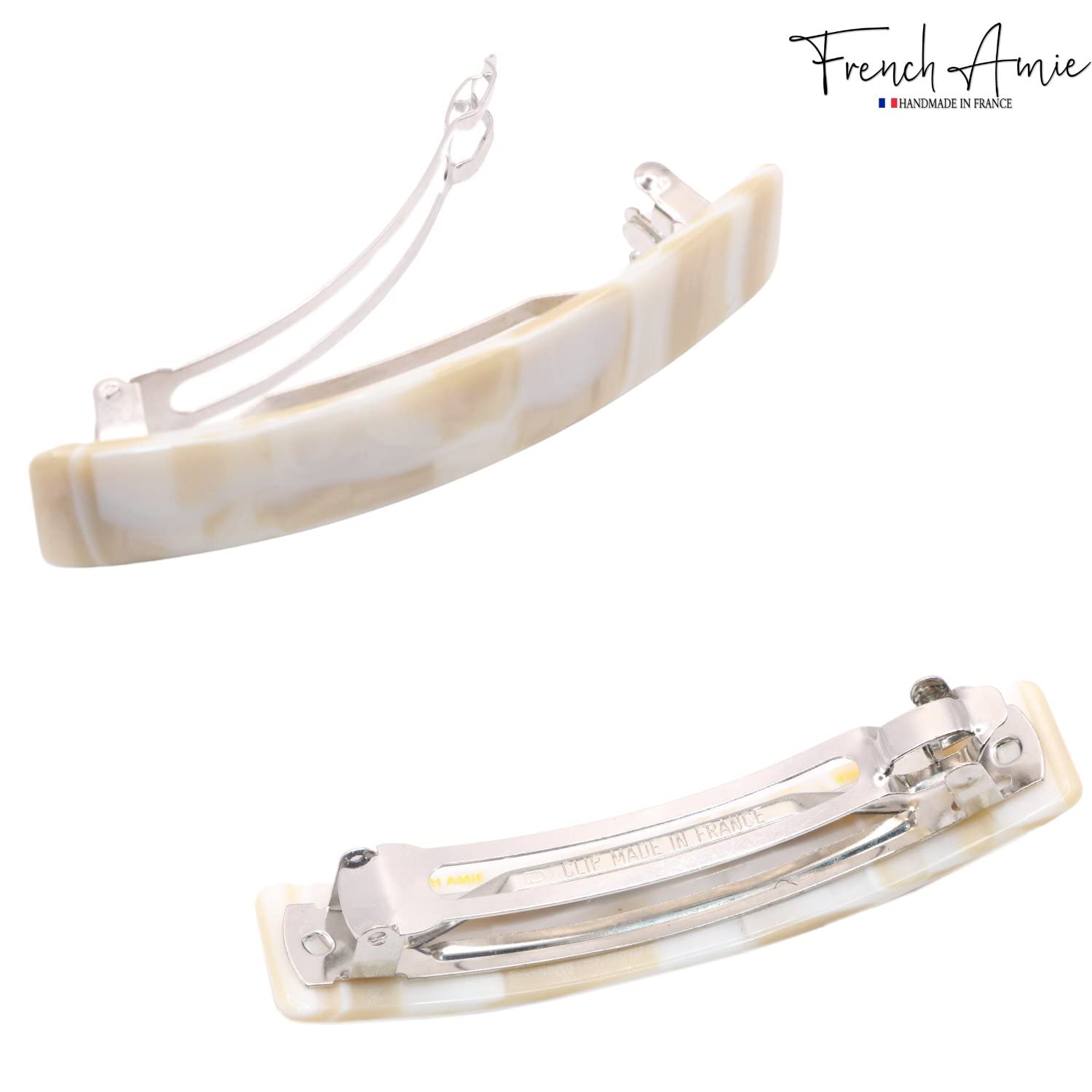 French Amie Oblong 3 1/2" Cellulose Handmade Automatic Hair Barrette for Women