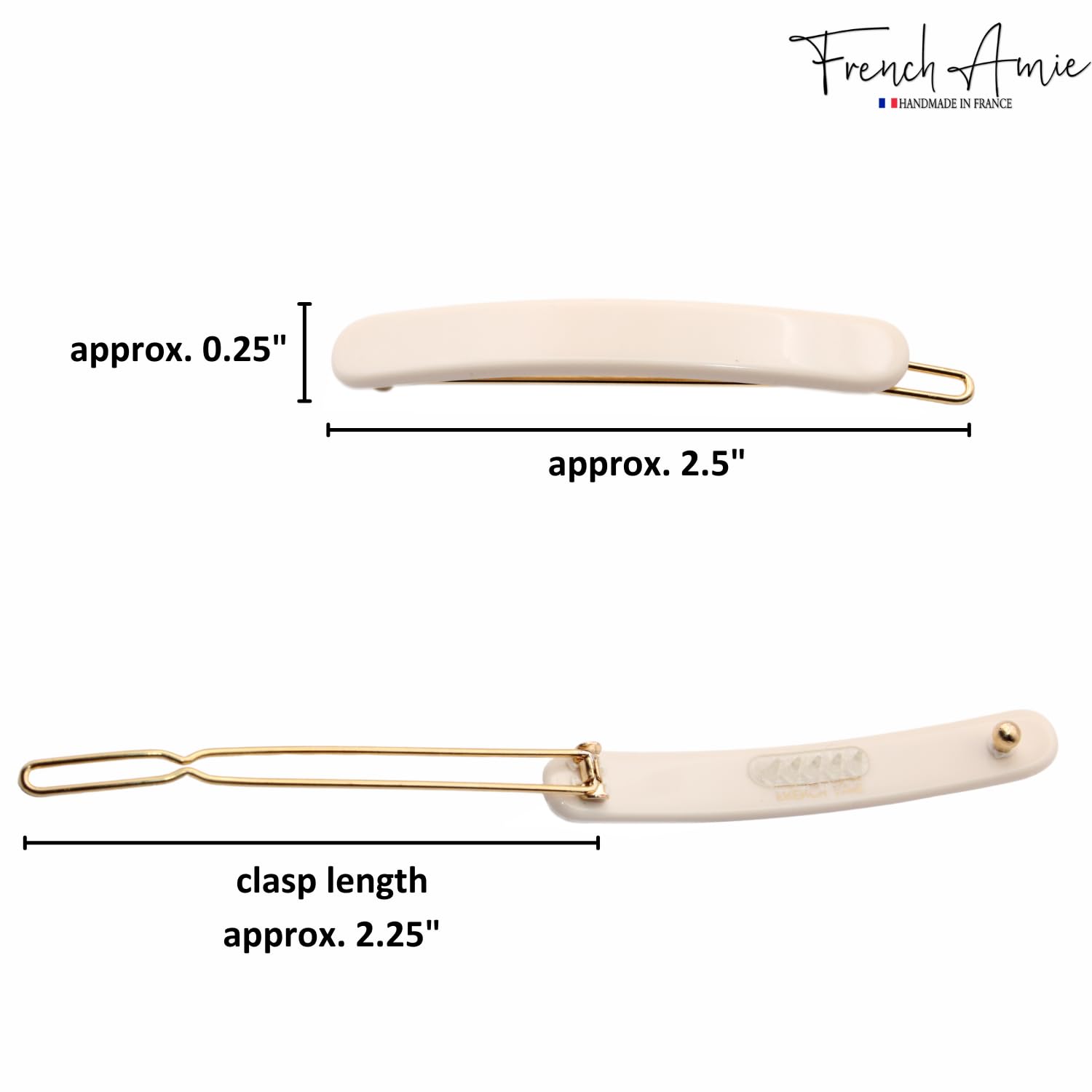 French Amie Rounded Oblong Small 2.5" Tige Boule Metal Clasp Hair Barrettes