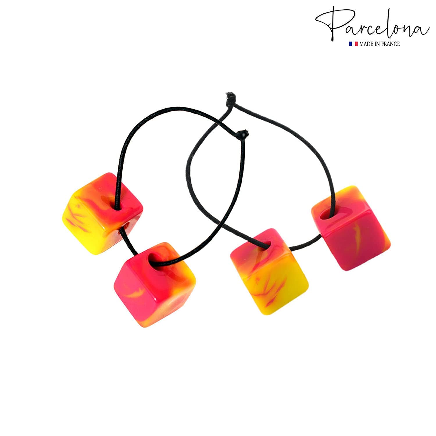 Parcelona French Twin Cube Small Cellulose Acetate Elastic Hair Ties (2 Pcs)
