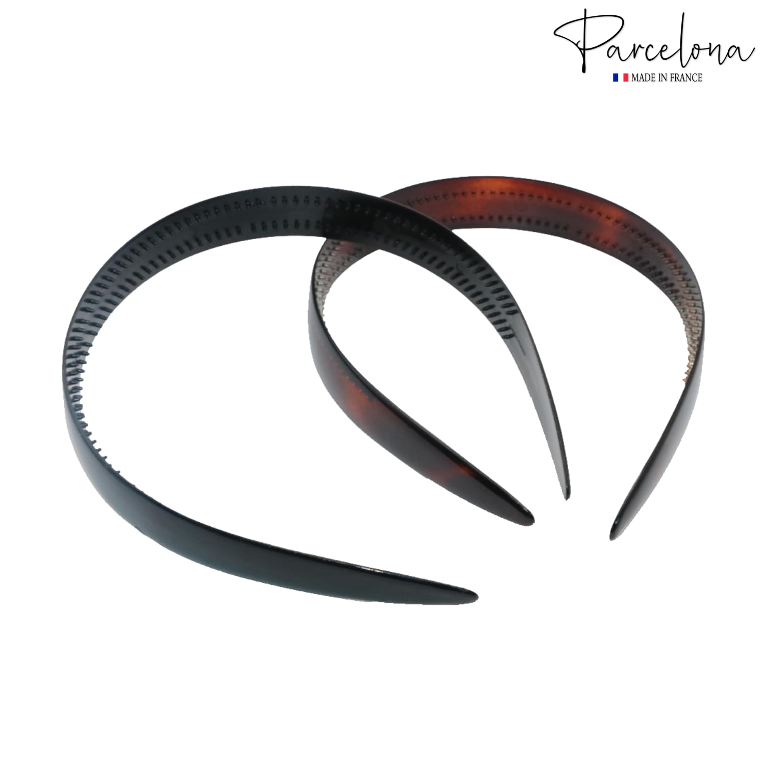 Parcelona French Wide Shell and Black Celluloid Hair Headbands for Women(2 Pcs)