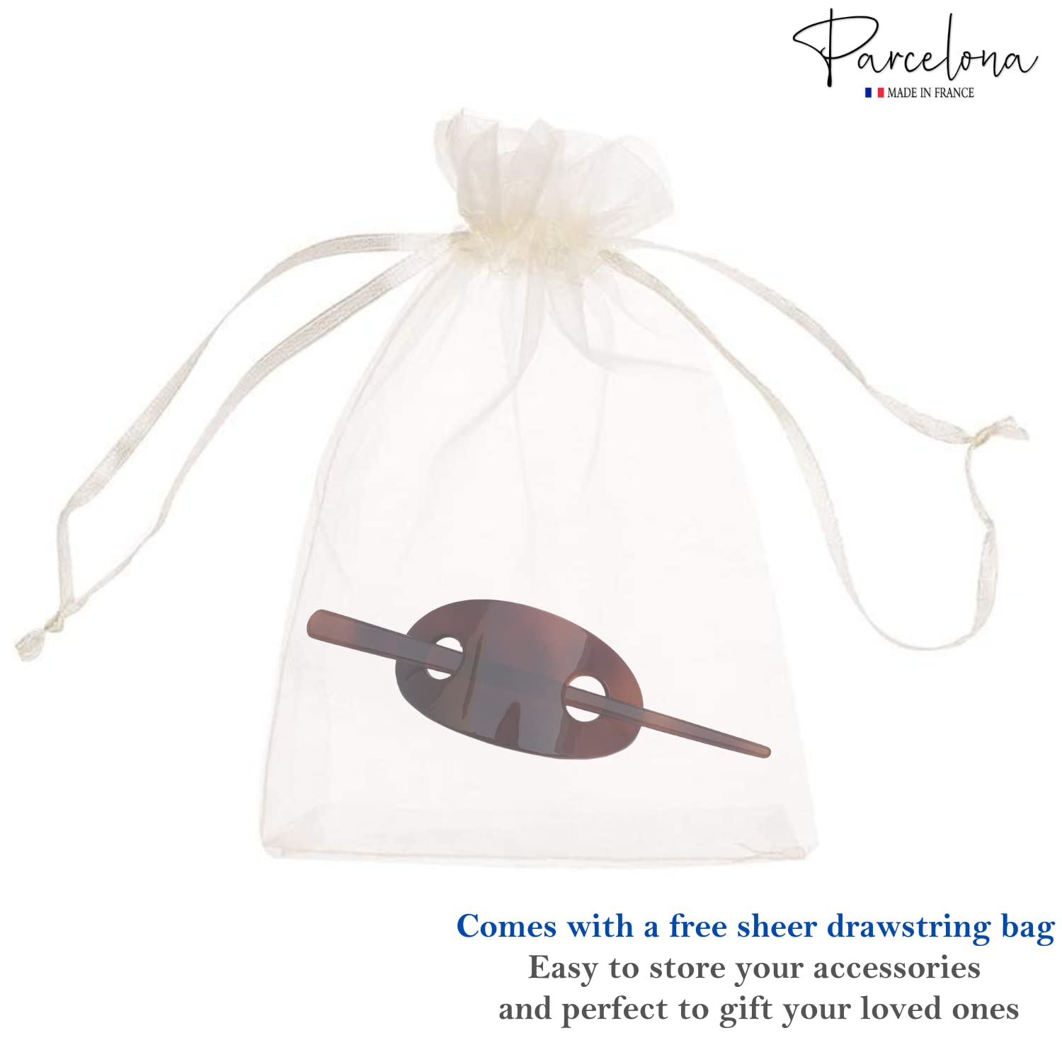 Parcelona French Classic Oval Shell Cellulose Hair Barrette with Stick for Women
