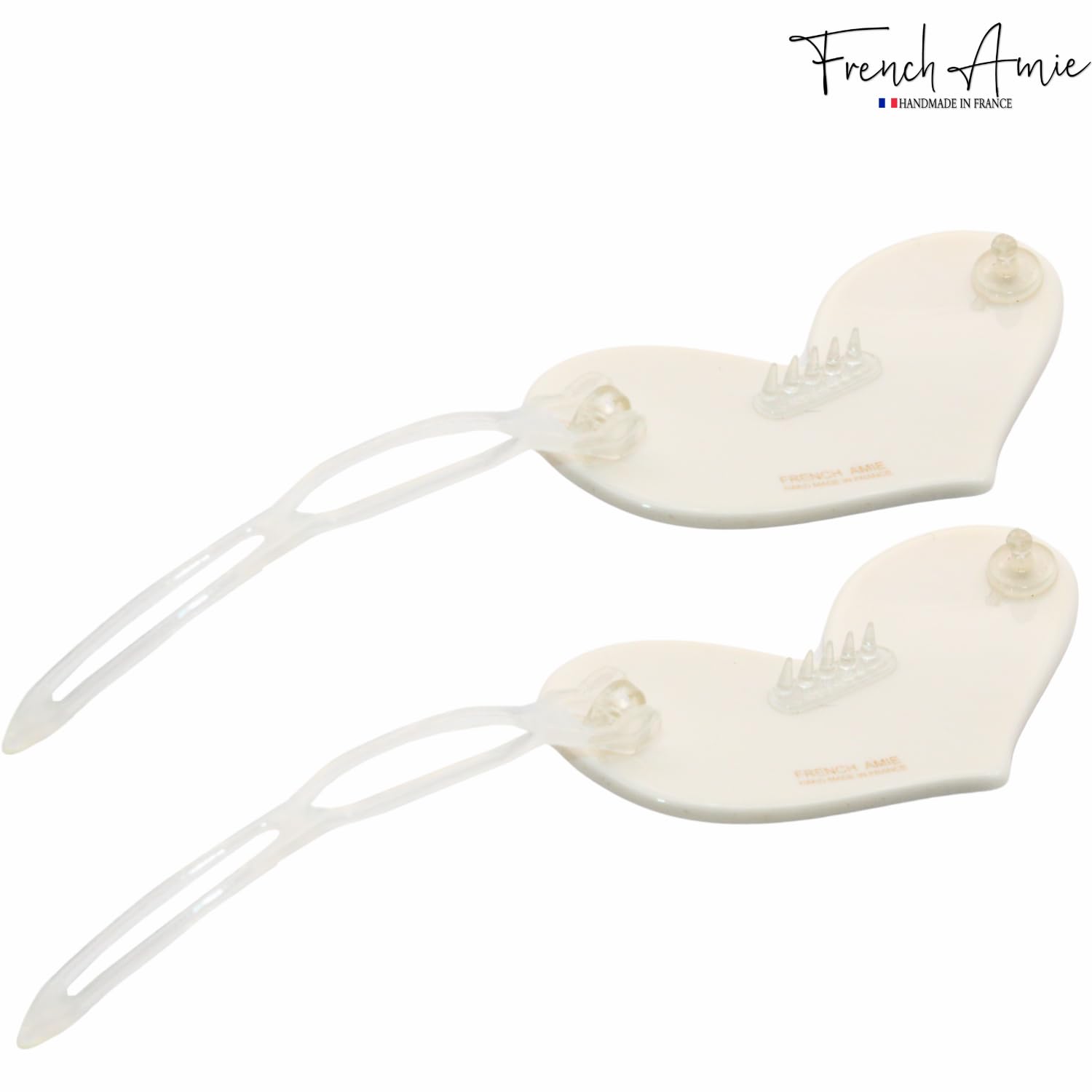 French Amie Cupid Hearts Small Celluloid Metal Free Snap Hair Clips - 2 Pcs