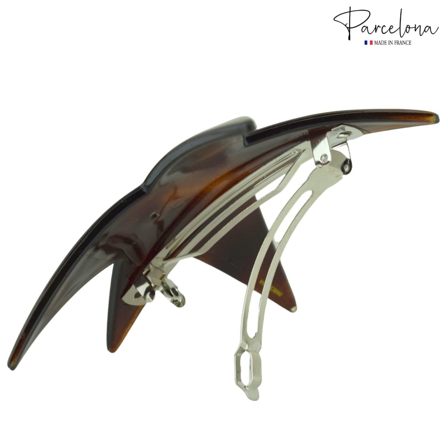 Parcelona French Star Large Shell Brown Cellulose Strong Grip Hair Clip Barrette