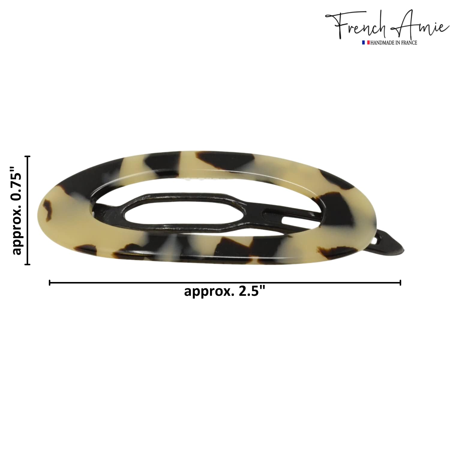 French Amie Oval Cut Out Small Handmade Cellulose Snap Hair Barrette for Women