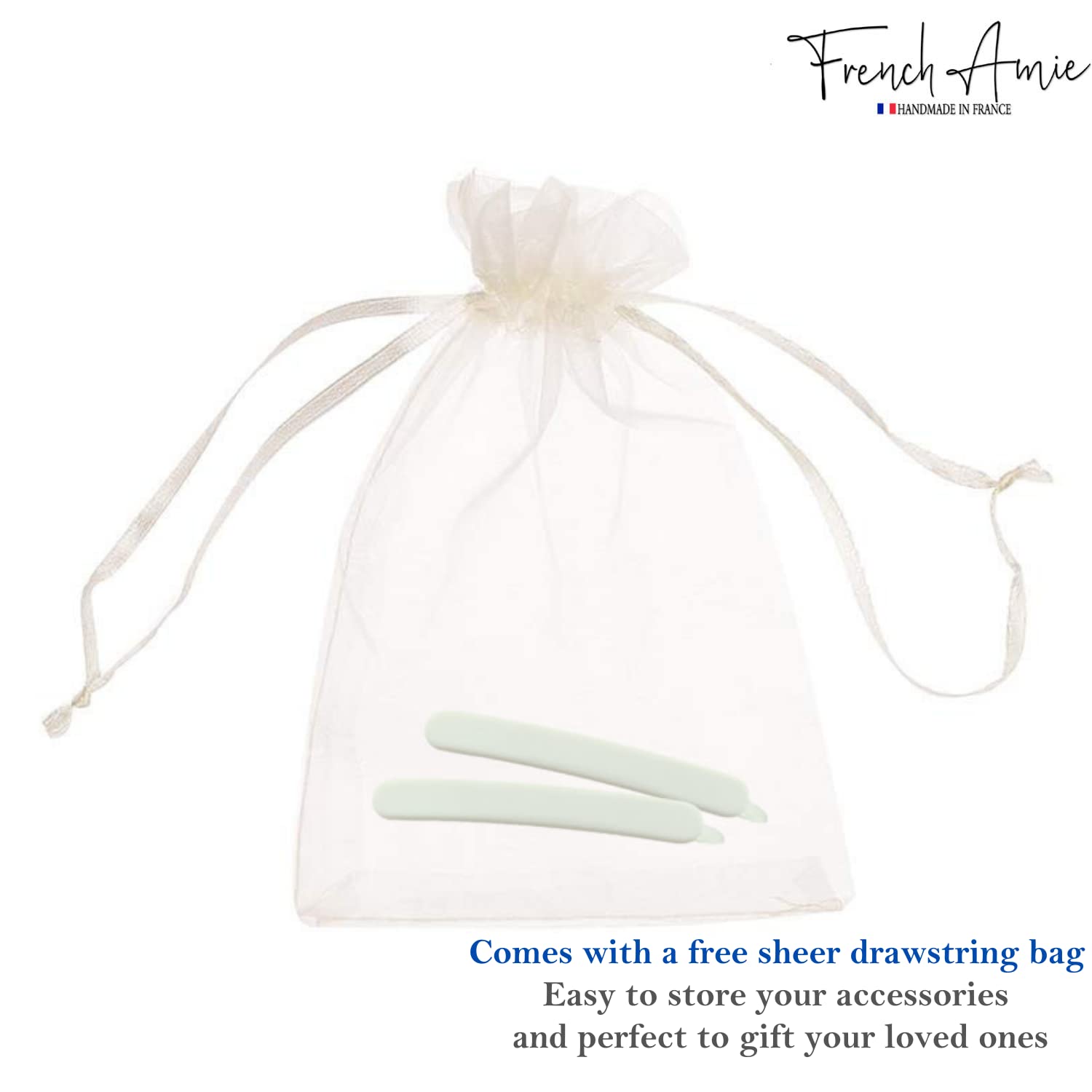 French Amie Rounded Oblong Small Cellulose No Metal Hair Slide Barrettes(2 Pcs)