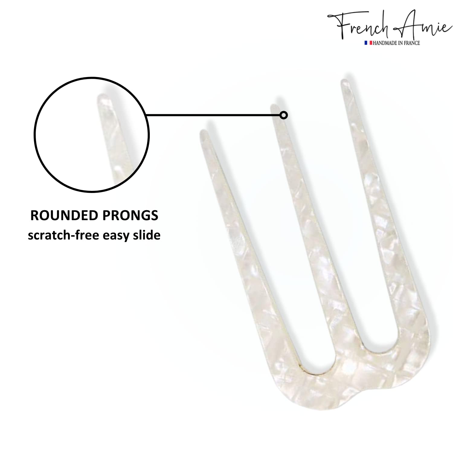 French Amie Tri Prongs 3" Medium Handmade Cellulose Bun Holder Women Hair Pin