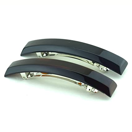 Parcelona French Bar Volume Large Shell N Black Cellulose Hair Barrettes(2 Pcs)
