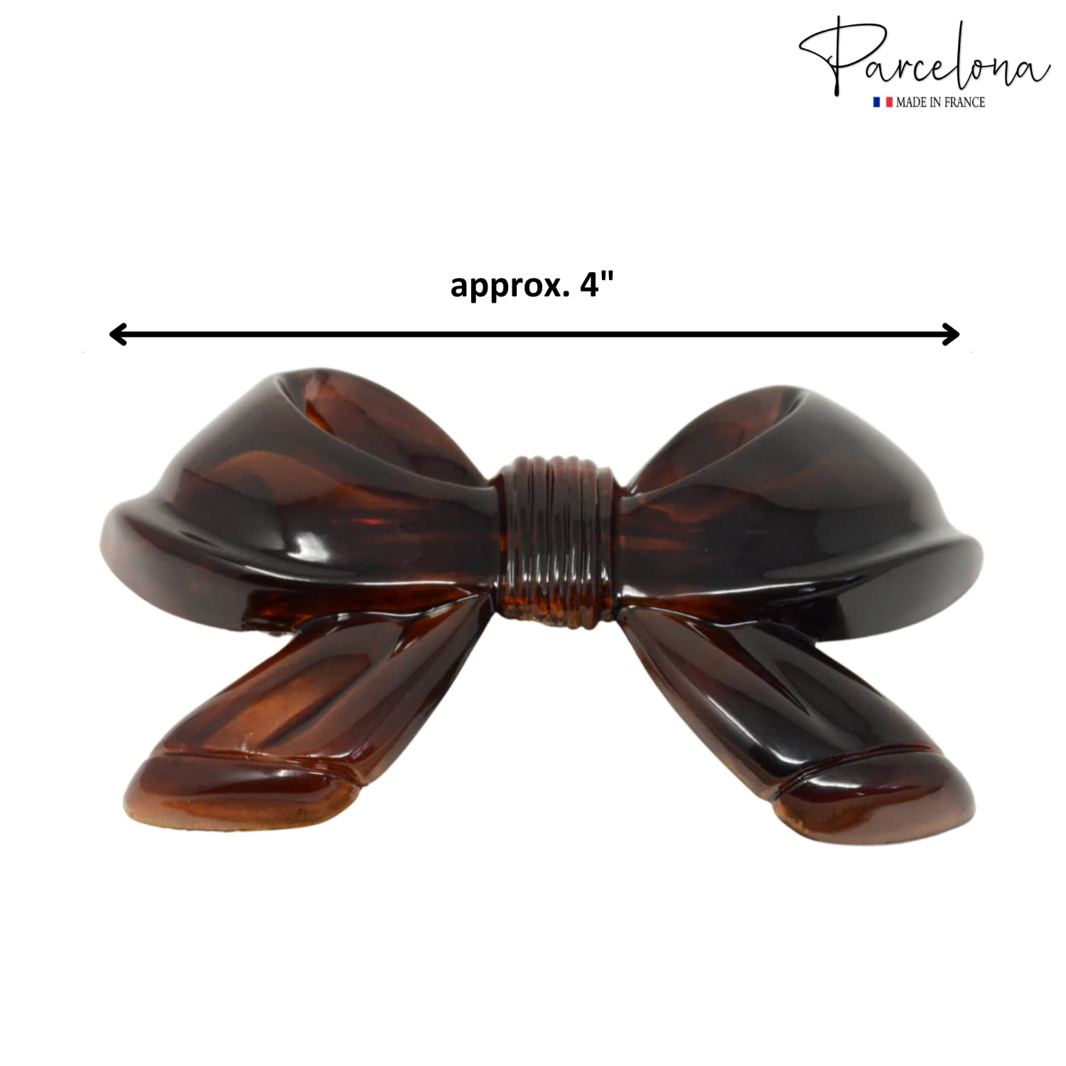 Parcelona French Ribbon Bow Shell Large Cellulose Hair Barrette for Women