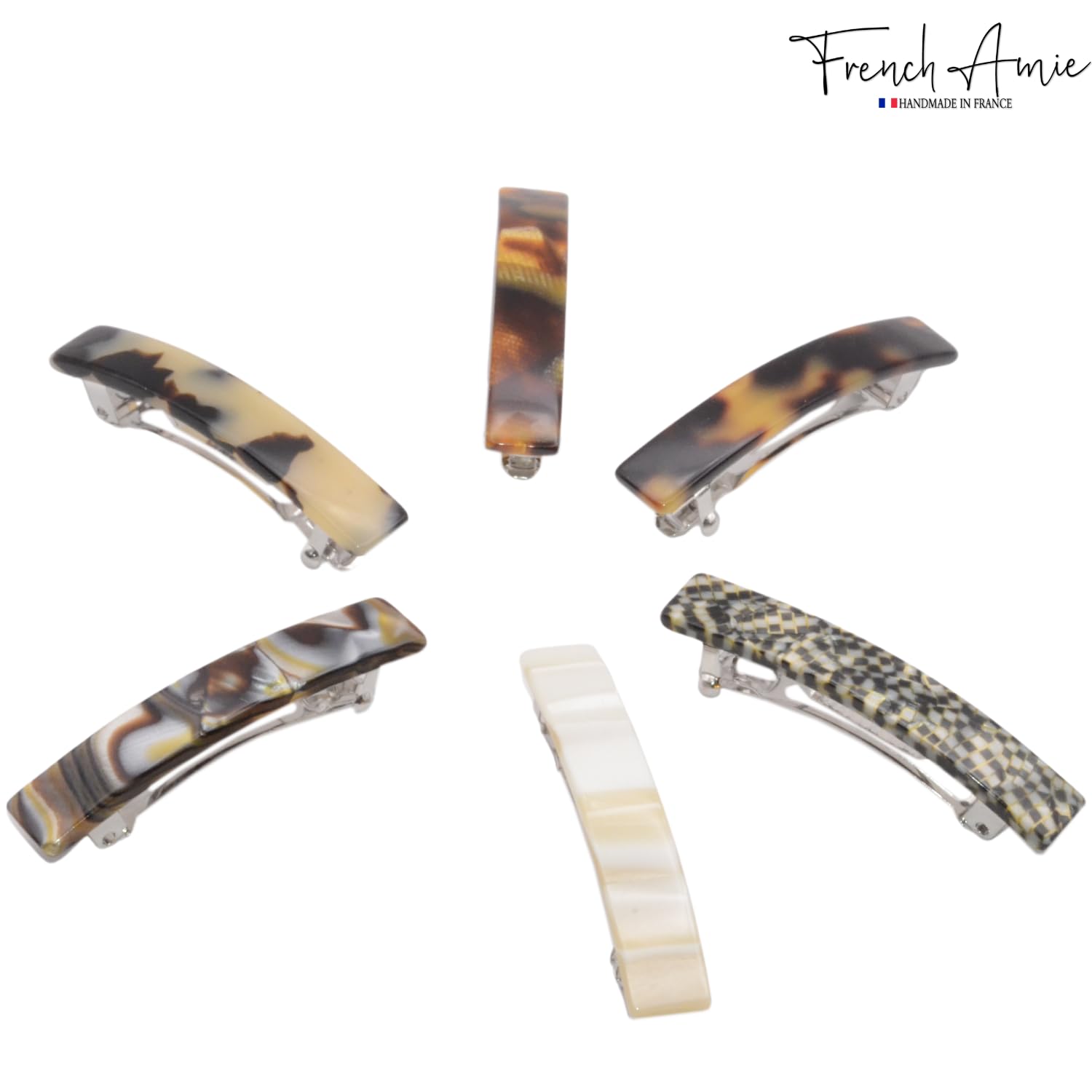 French Amie Bar Mini Set of 6 Handmade Cellulose Hair Clip Barrette for Girls