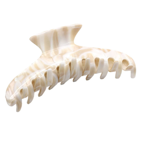 French Amie Curved Extra Large Narrow Ivory Handmade Long Hair Claw Clip