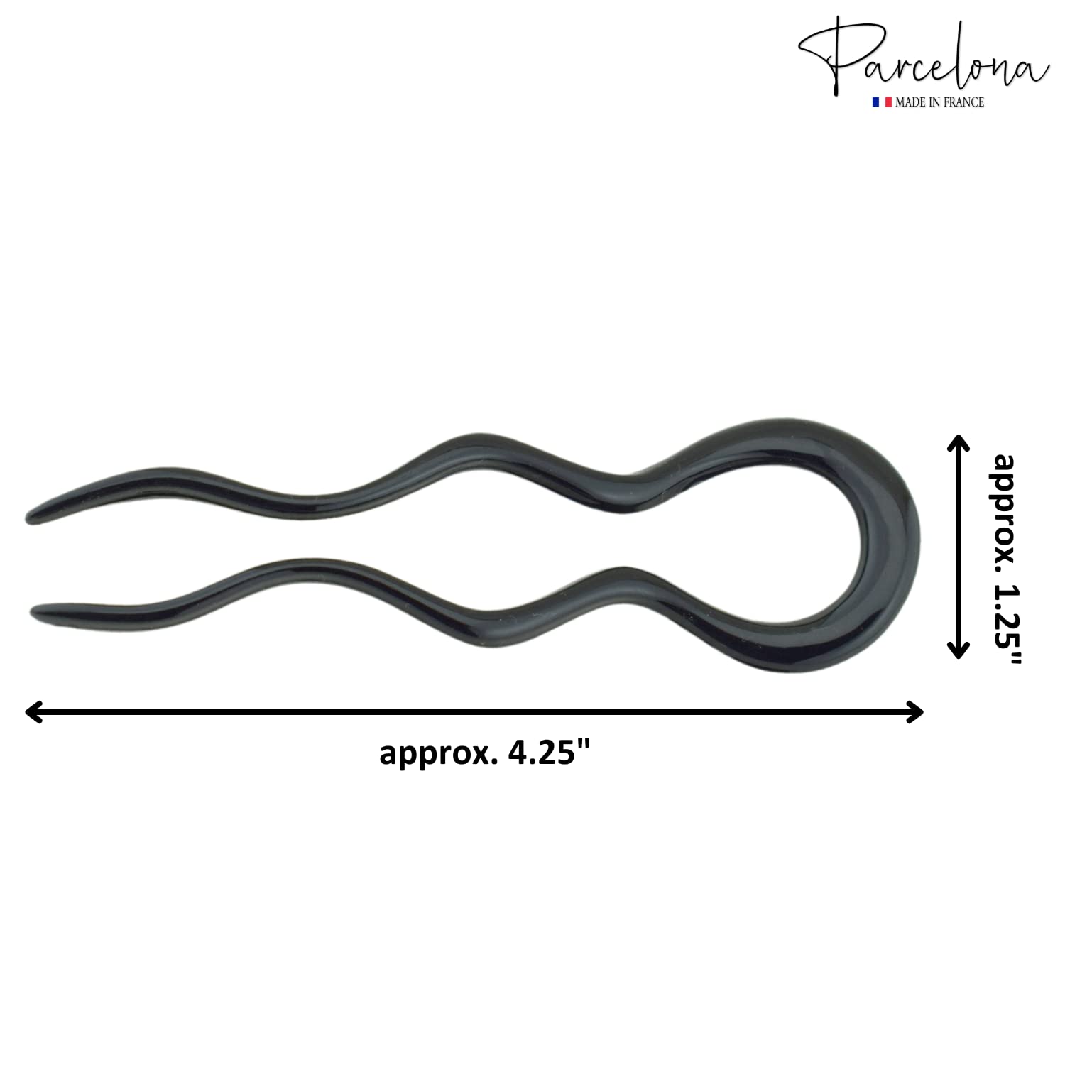 Parcelona French Black 4 Inch Large 2 Pins Wavy Crink U Shaped Hair Pin